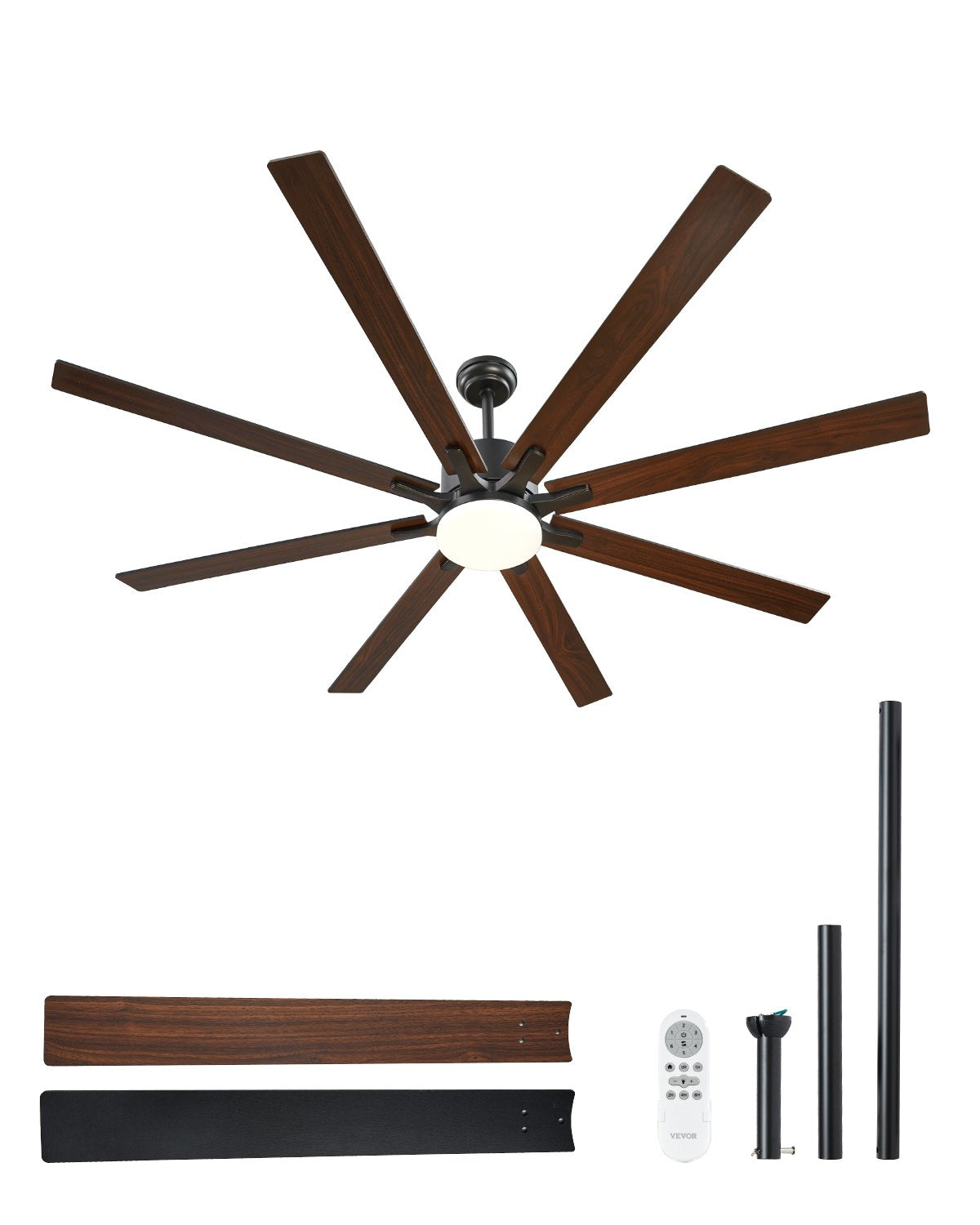 FR25050L-72"MBK 72-Inch Ceiling Fan with LED Light, 6-Speed Remote Control, Reversible DC Motor, 3-Color Dimmable Lighting, Indoor & Outdoor, Black