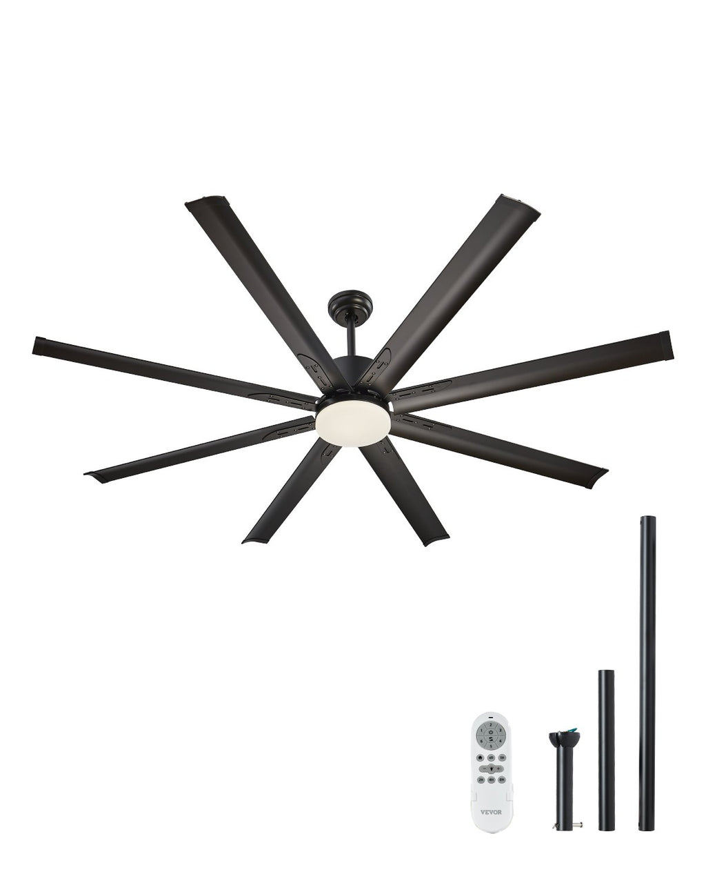 FR25049L-72"MBK 72" Modern Ceiling Fan with LED Light, 6-Speed Remote Control, Reversible DC Motor, 8 Aluminum Blades, Black