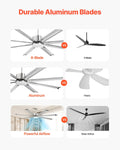 FR25049L-72"BN 72" Ceiling Fan with LED Light, 8 Aluminum Blades, 6-Speed Remote Control, Reversible DC Motor, 3-Color Dimmable Light, Brushed Nickel
