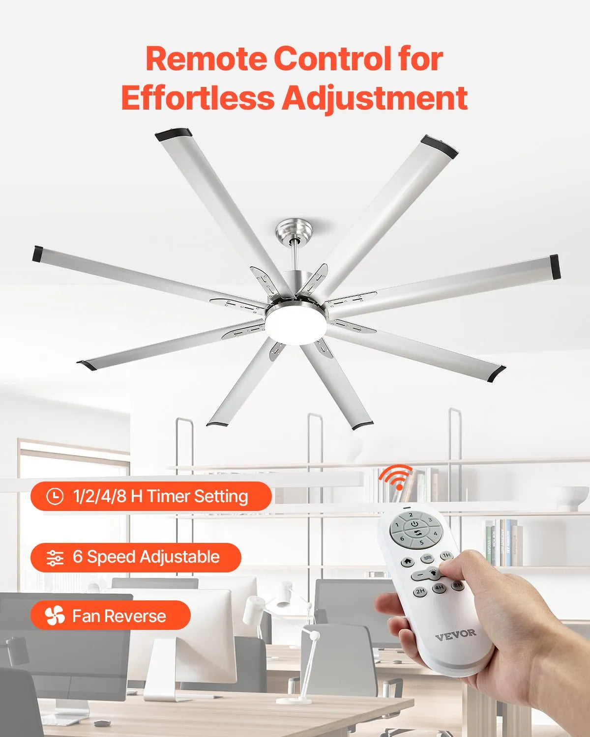FR25049L-72"BN 72" Ceiling Fan with LED Light, 8 Aluminum Blades, 6-Speed Remote Control, Reversible DC Motor, 3-Color Dimmable Light, Brushed Nickel