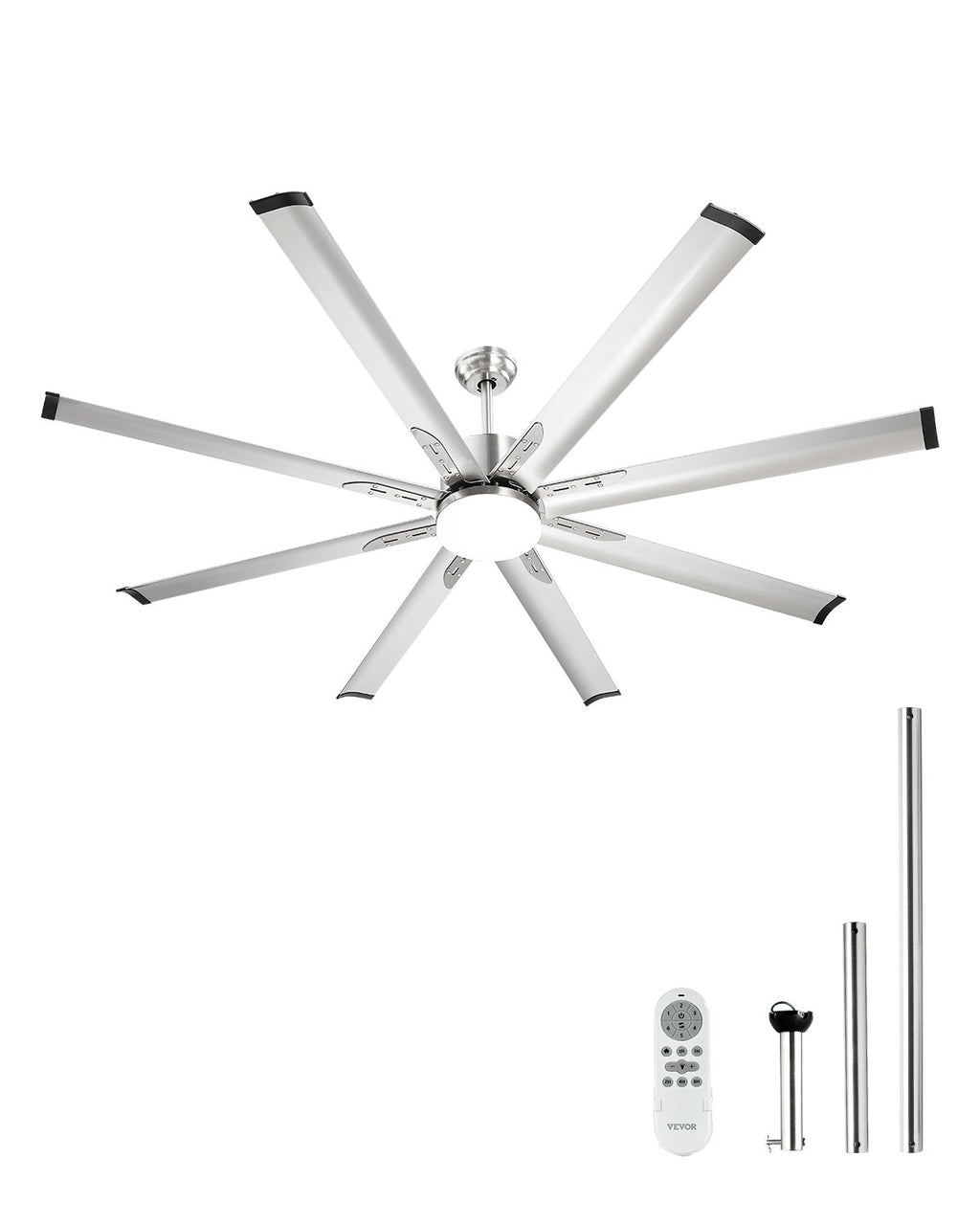 FR25049L-72"BN 72" Ceiling Fan with LED Light, 8 Aluminum Blades, 6-Speed Remote Control, Reversible DC Motor, 3-Color Dimmable Light, Brushed Nickel
