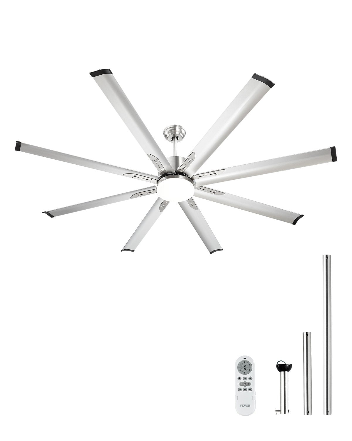 FR25049L-72"BN 72" Ceiling Fan with LED Light, 8 Aluminum Blades, 6-Speed Remote Control, Reversible DC Motor, 3-Color Dimmable Light, Brushed Nickel