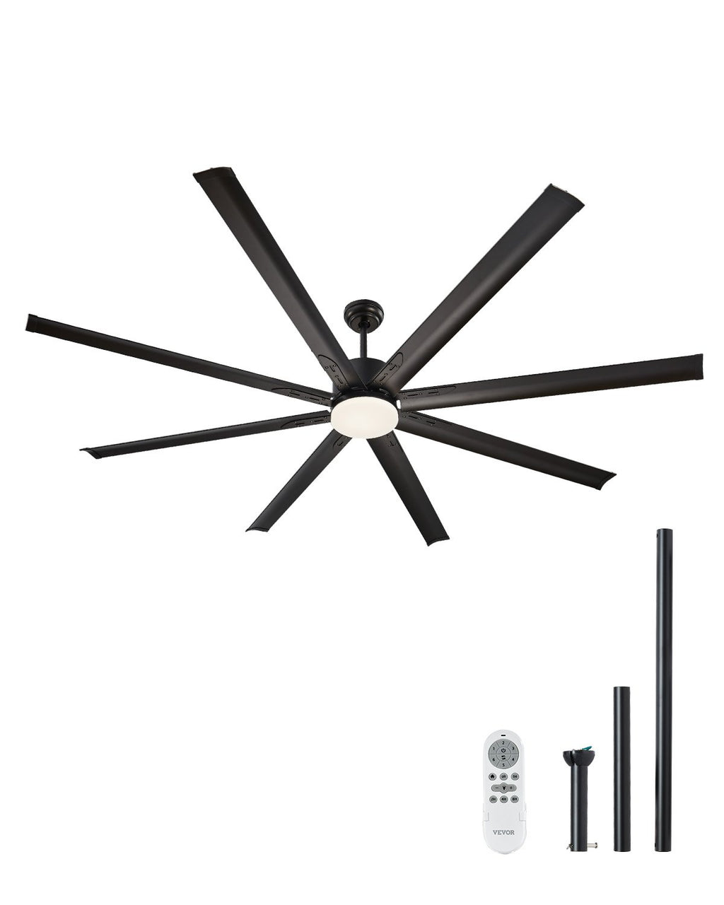 FR25049L-84"MBK 84" Modern Ceiling Fan with LED Light, 8 Aluminum Blades, 6-Speed Remote, Reversible DC Motor, 12,000 CFM, Black