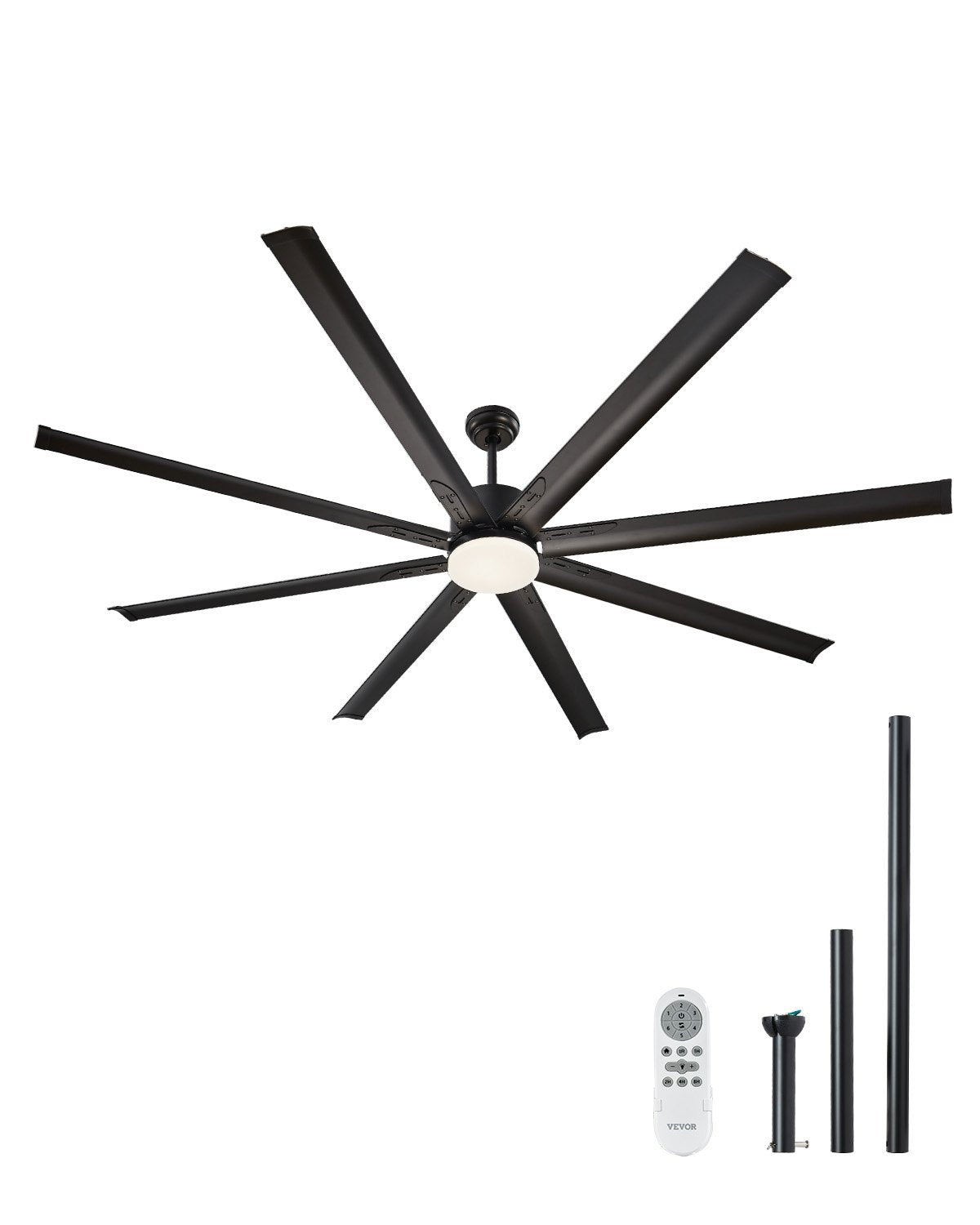 FR25049L-84"MBK 84" Modern Ceiling Fan with LED Light, 8 Aluminum Blades, 6-Speed Remote, Reversible DC Motor, 12,000 CFM, Black