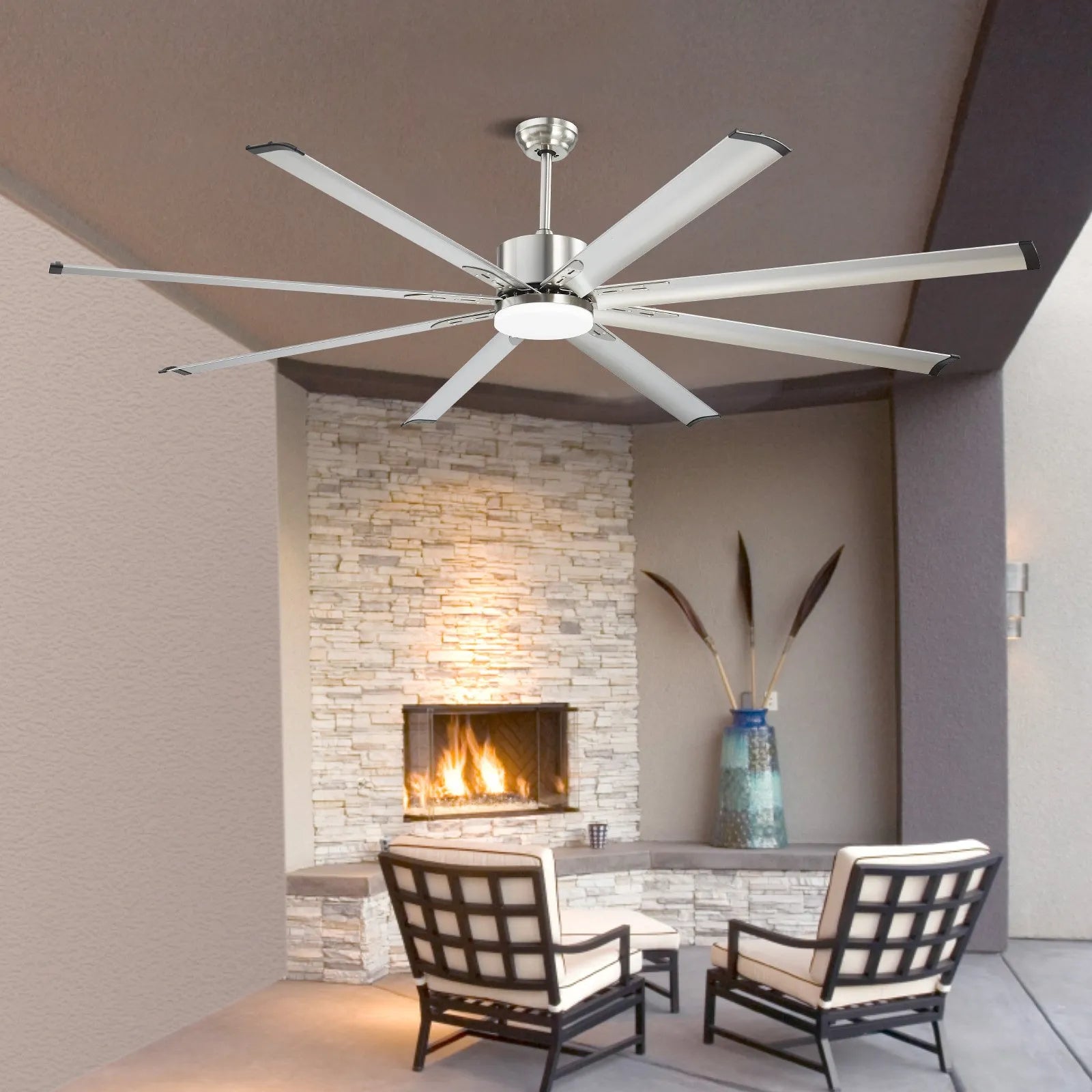 FR25049L-84"BN 84" Ceiling Fan with LED Light, 8 Aluminum Blades, 6-Speed DC Motor, Remote Control, Reversible, Brushed Nickel