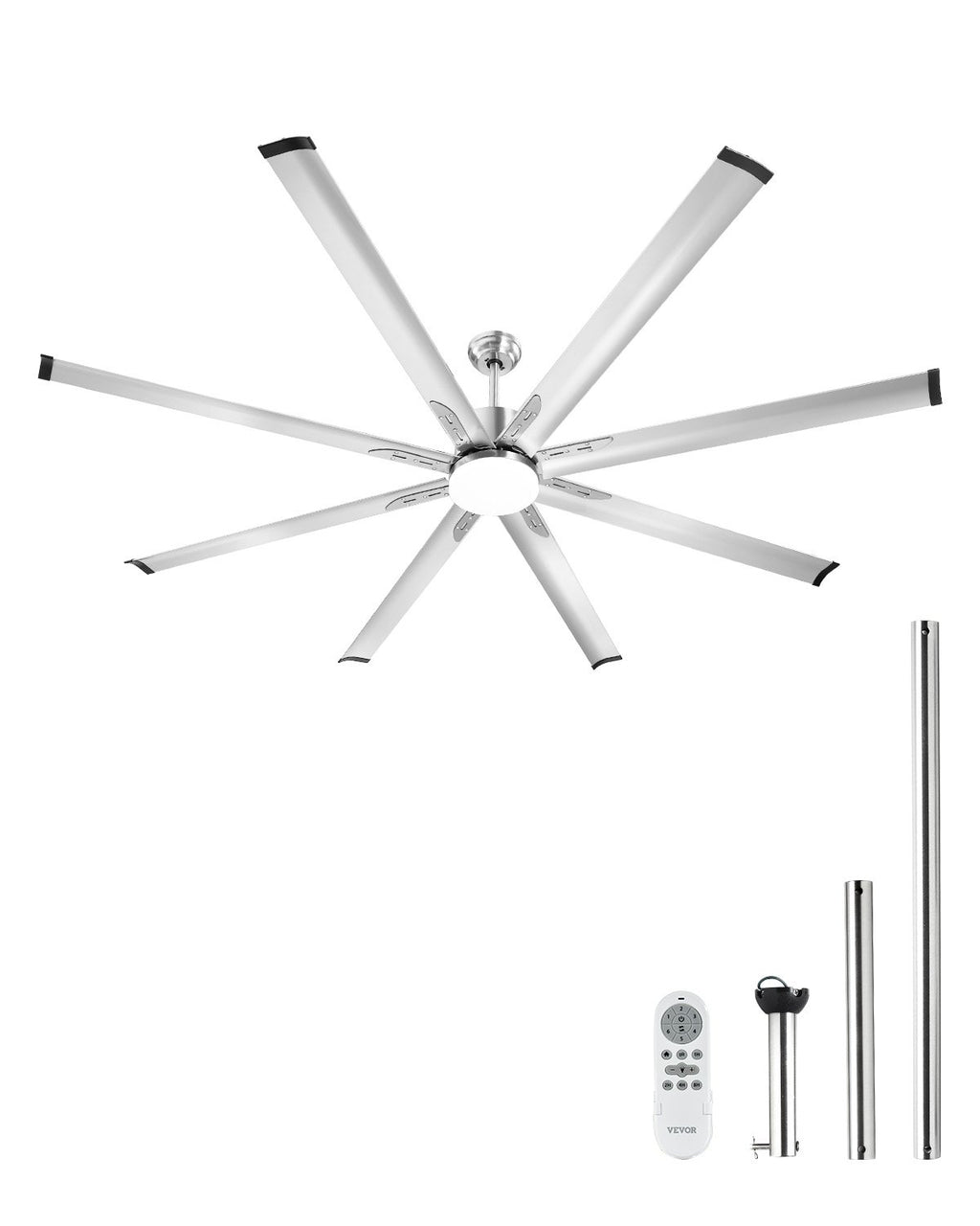 FR25049L-84"BN 84" Ceiling Fan with LED Light, 8 Aluminum Blades, 6-Speed DC Motor, Remote Control, Reversible, Brushed Nickel