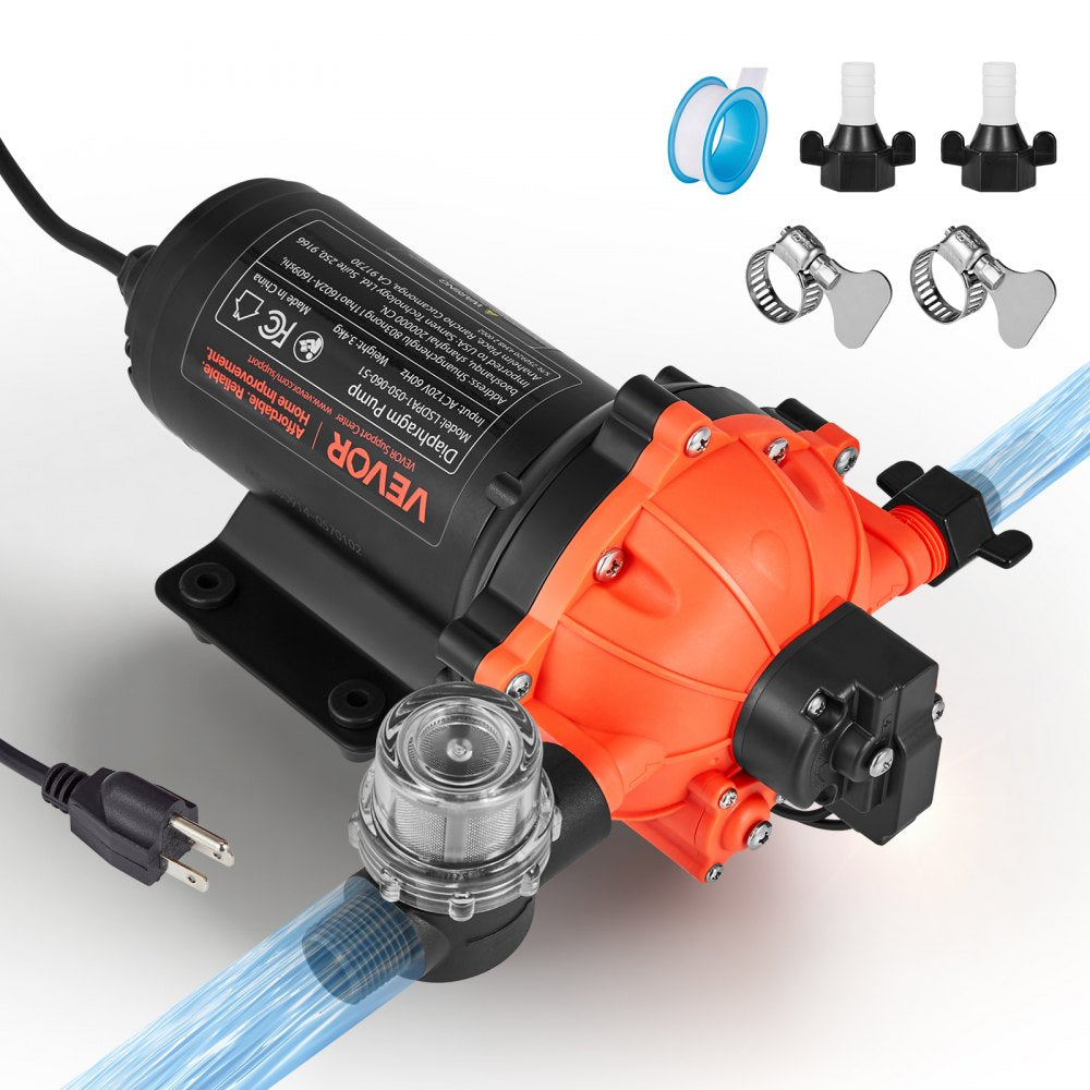 LSDPA1-050-060-51 110V AC 5 GPM Diaphragm Water Pressure Pump – 60 PSI Automatic On-Demand Electric Transfer Pump for Home, Garden, RV, Irrigation & Car Washing