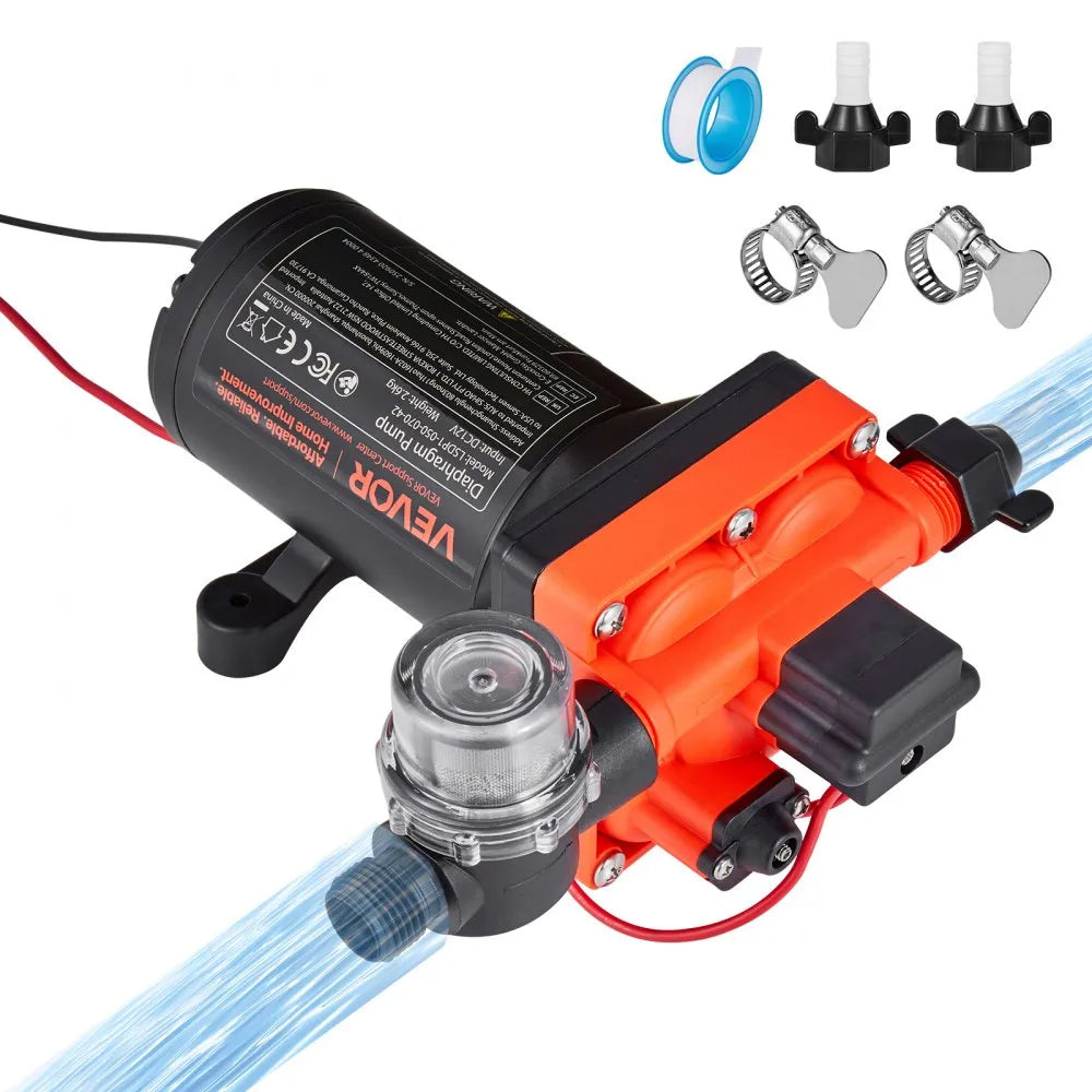 LSDP1-050-070-42 12V DC 5 GPM Self-Priming Diaphragm Water Pump with Automatic Pressure Switch – 70 PSI