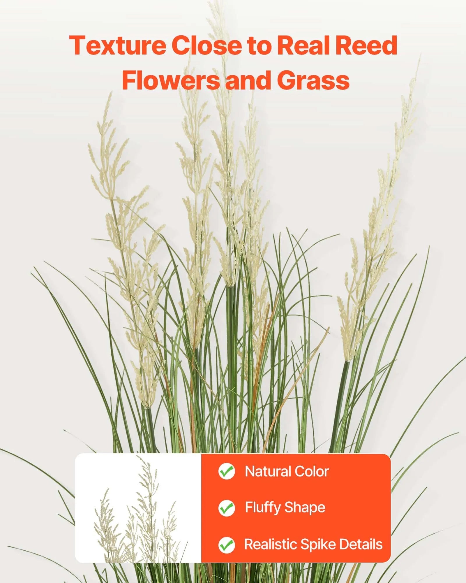SS003 Artificial Grass Plant 2-Pack, 47" Reed Flower Grass in Pot, Premium PVC Faux Greenery for Indoor & Outdoor Home, Garden & Office Décor