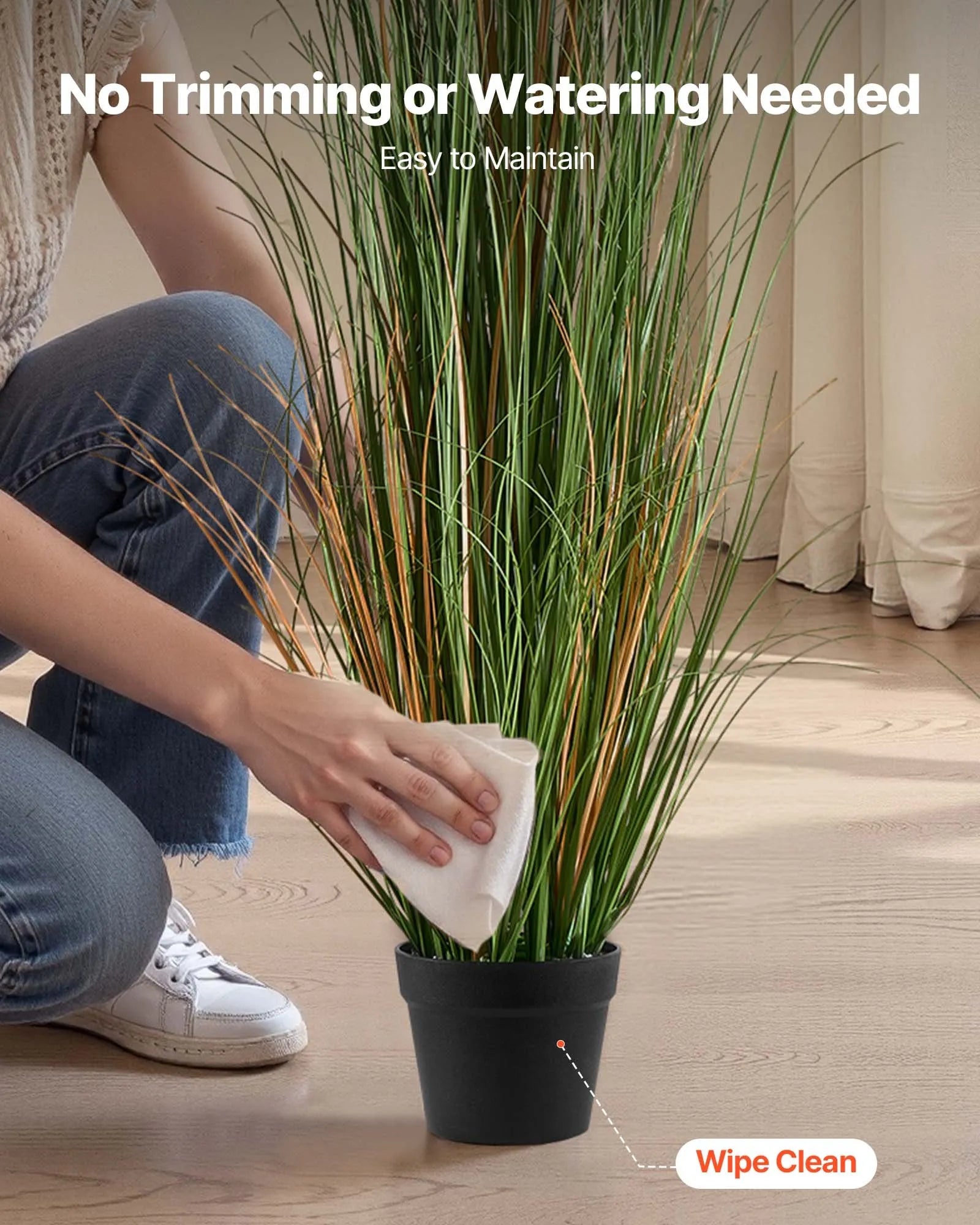 SS003 Artificial Grass Plant 2-Pack, 47" Reed Flower Grass in Pot, Premium PVC Faux Greenery for Indoor & Outdoor Home, Garden & Office Décor