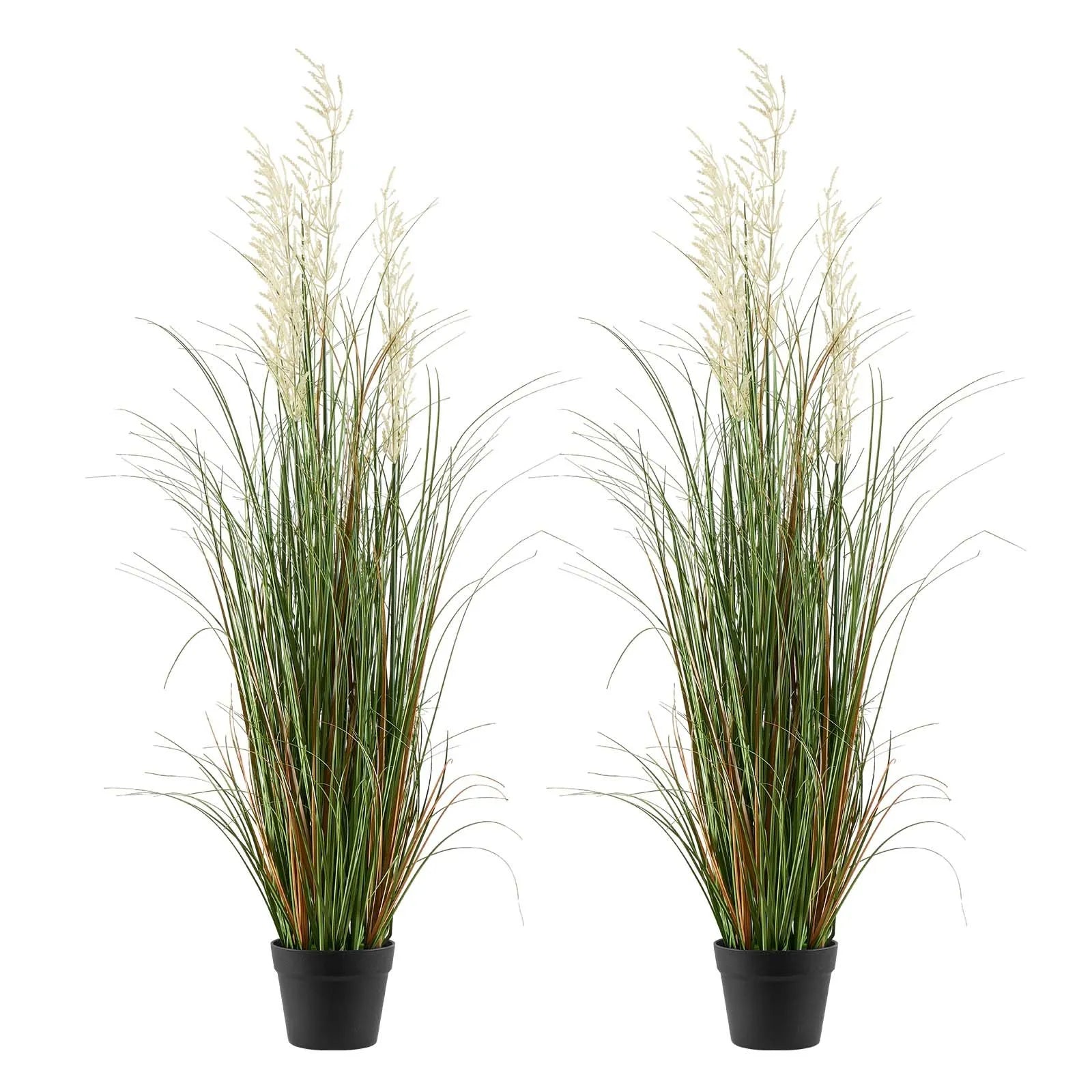 SS003 Artificial Grass Plant 2-Pack, 47" Reed Flower Grass in Pot, Premium PVC Faux Greenery for Indoor & Outdoor Home, Garden & Office Décor