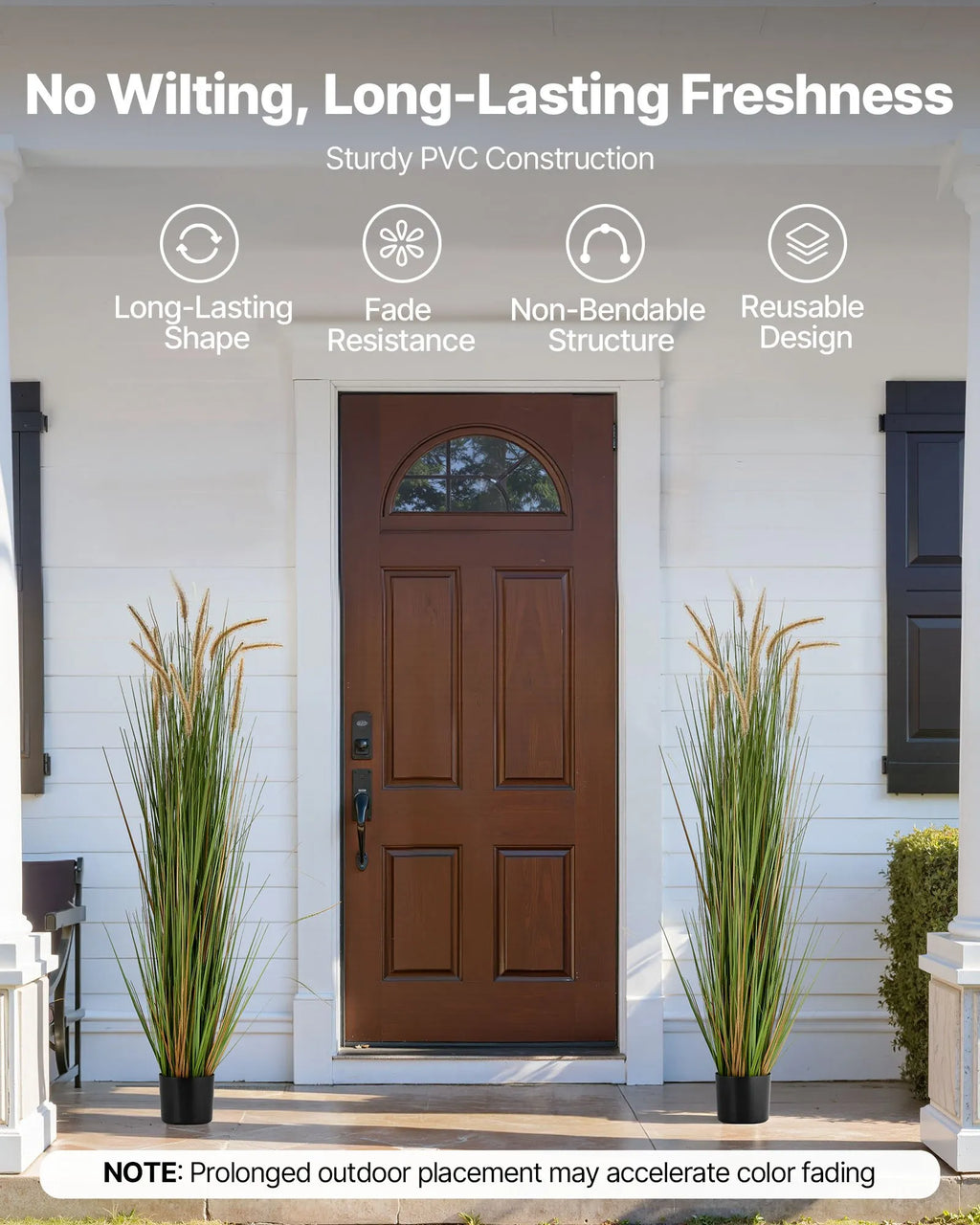 SS005 Artificial Grass Plant 2-Pack 59" Horsetail Reed Grass in Pot – Premium PVC Faux Indoor & Outdoor Decorative Greenery