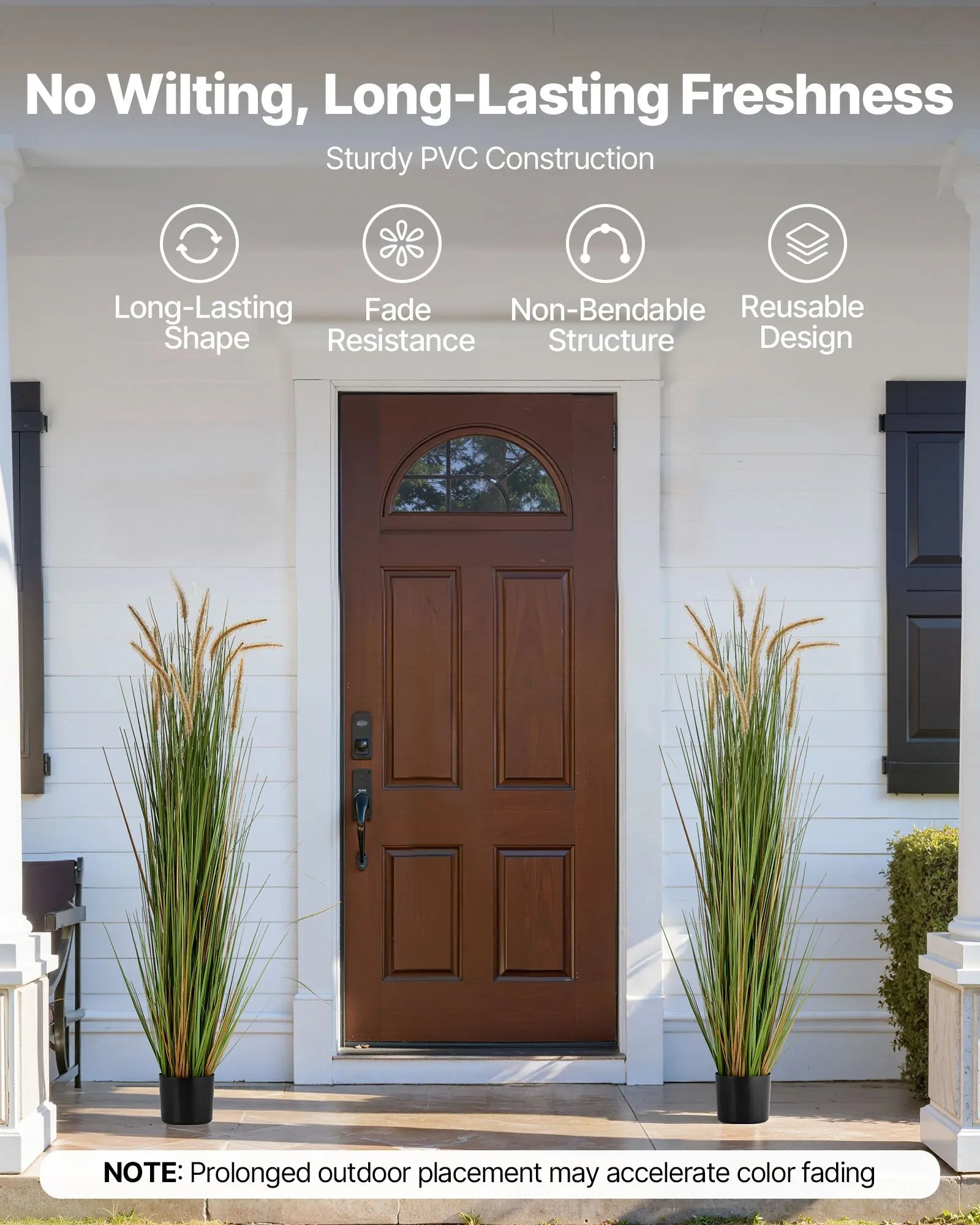 SS005 Artificial Grass Plant 2-Pack 59" Horsetail Reed Grass in Pot – Premium PVC Faux Indoor & Outdoor Decorative Greenery
