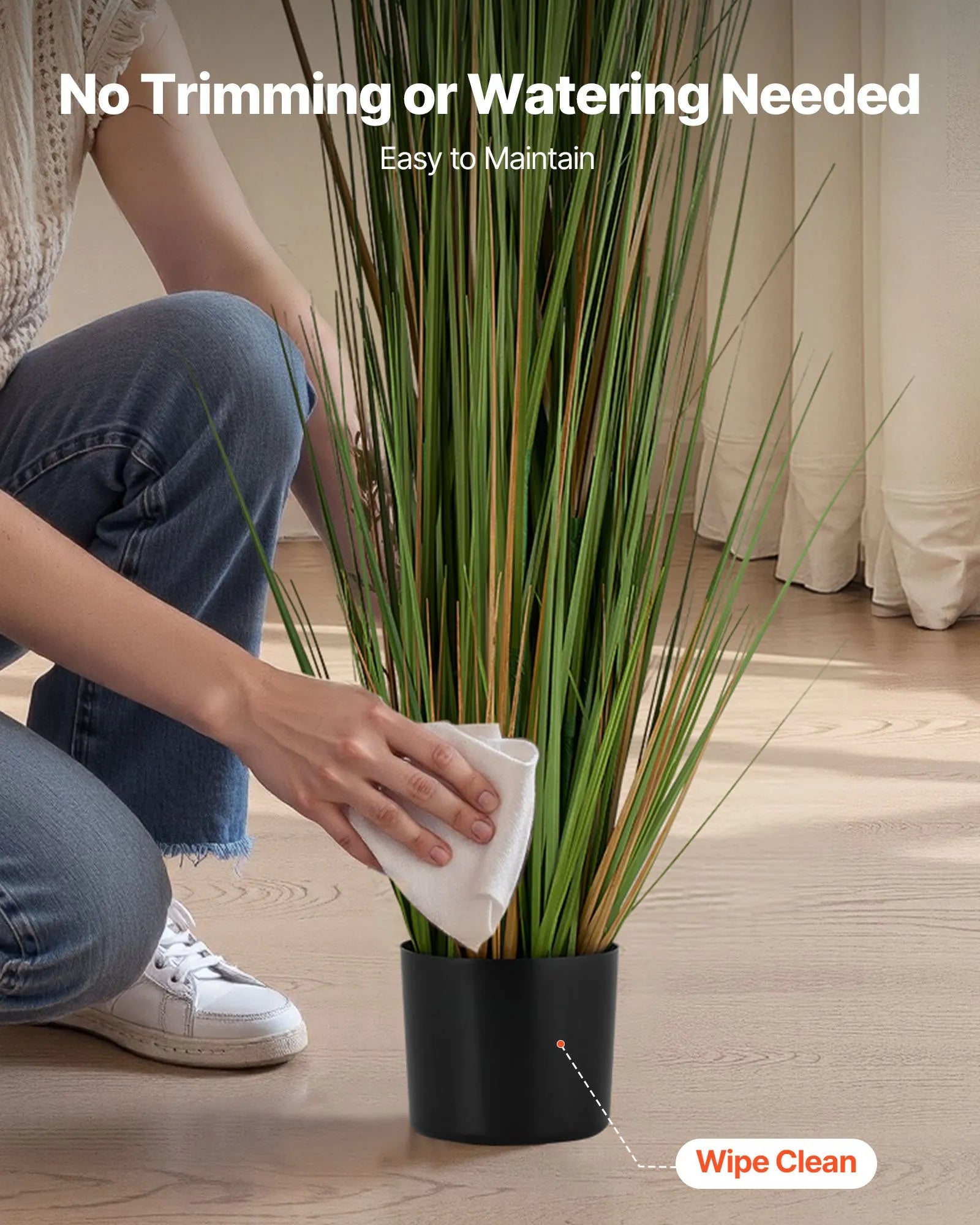 SS005 Artificial Grass Plant 2-Pack 59" Horsetail Reed Grass in Pot – Premium PVC Faux Indoor & Outdoor Decorative Greenery