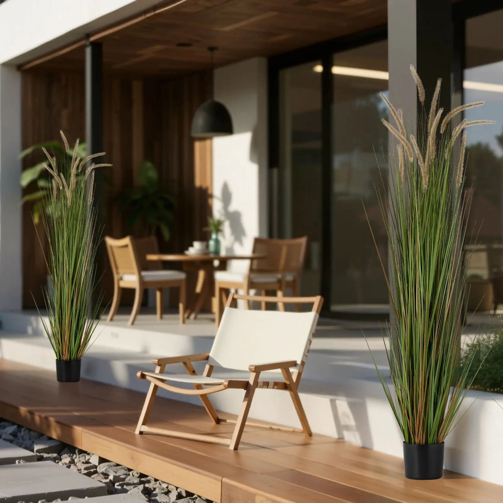 SS005 Artificial Grass Plant 2-Pack 59" Horsetail Reed Grass in Pot – Premium PVC Faux Indoor & Outdoor Decorative Greenery