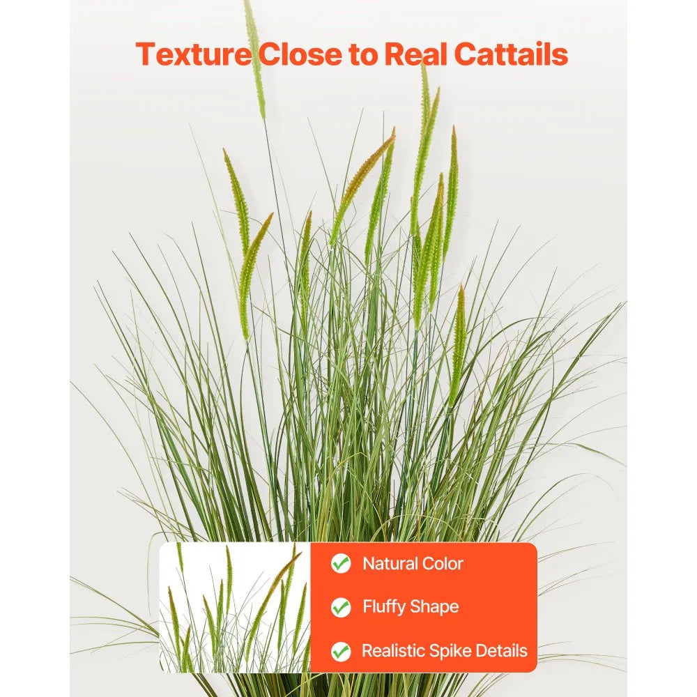 SS006 Artificial Cattail Grass Plant Set – 35" PVC Faux Greenery in Pots (2-Pack)