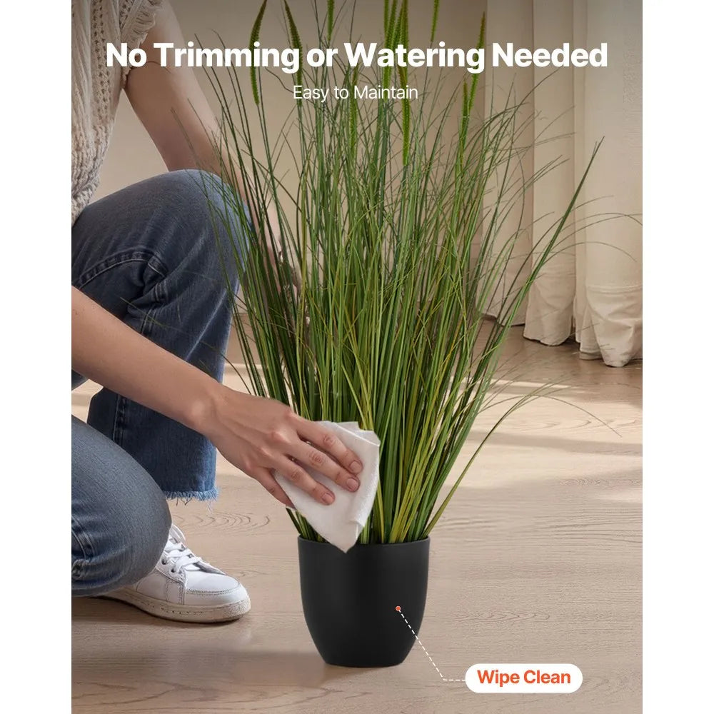 SS006 Artificial Cattail Grass Plant Set – 35" PVC Faux Greenery in Pots (2-Pack)