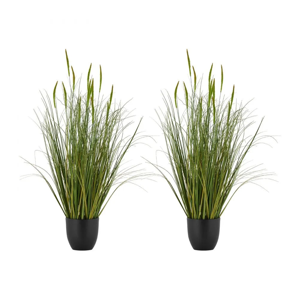 SS006 Artificial Cattail Grass Plant Set – 35" PVC Faux Greenery in Pots (2-Pack)