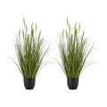 SS006 Artificial Cattail Grass Plant Set – 35" PVC Faux Greenery in Pots (2-Pack)