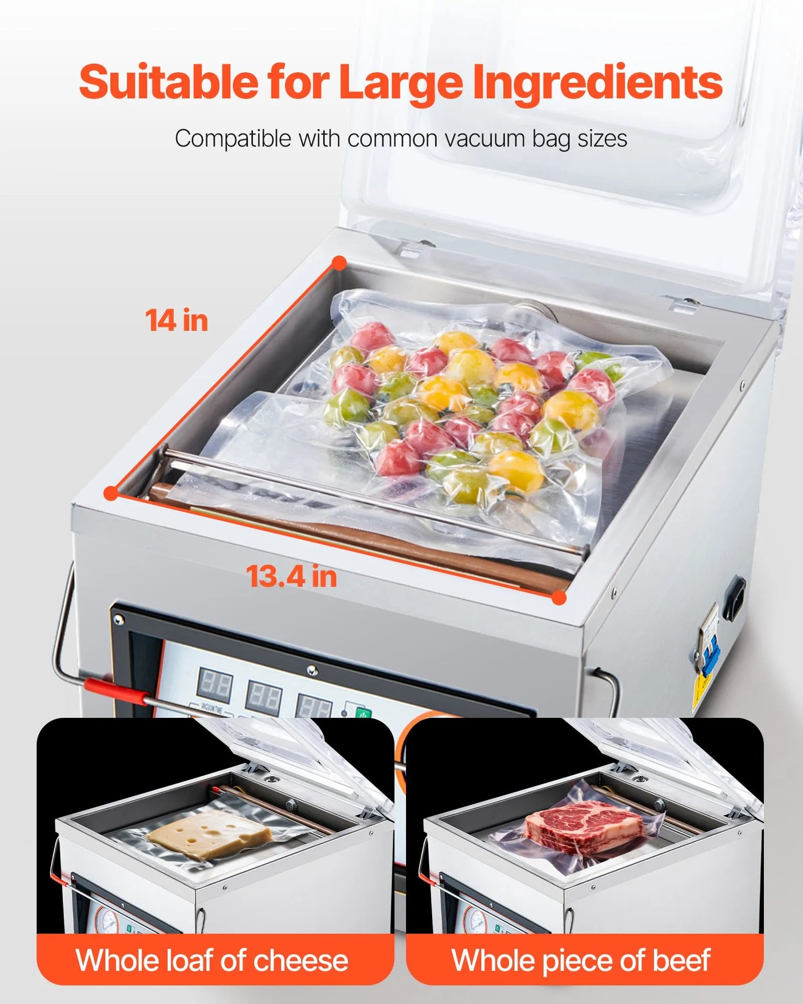 DZ-260C-V1 Chamber Vacuum Sealer Machine 320W, 12.6" Seal Bar, -100KPa Commercial Food Vacuum Sealer