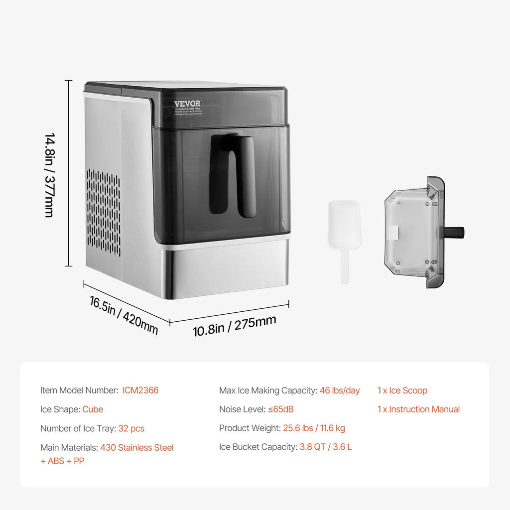 ICM2366 Countertop Ice Maker, 50 lbs/Day, 32 Ice Cubes in 15 Mins, 3 Ice Sizes, Self-Cleaning Portable Ice Machine
