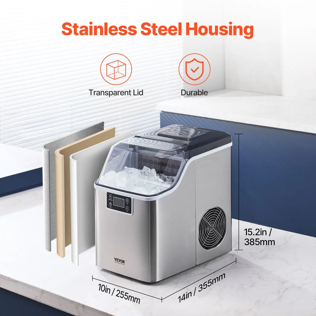 45LB/Day Countertop Ice Maker, 24 Ice Cubes in 15 Mins, 3 Sizes, Self-Cleaning Portable Ice Machine