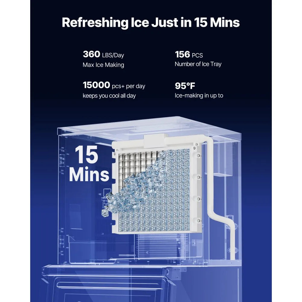 Commercial Ice Maker Machine 360 lbs/24H with 250 lbs Storage Bin, Stainless Steel, Self-Cleaning Touchscreen