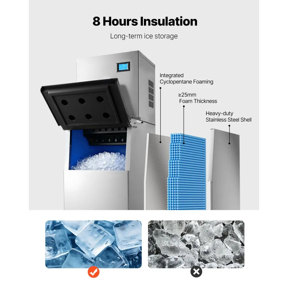 Commercial Ice Maker Machine 360 lbs/24H with 250 lbs Storage Bin, Stainless Steel, Self-Cleaning Touchscreen