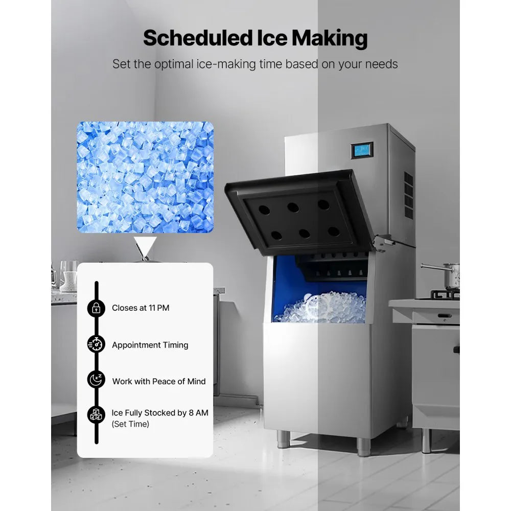 Commercial Ice Maker Machine 360 lbs/24H with 250 lbs Storage Bin, Stainless Steel, Self-Cleaning Touchscreen