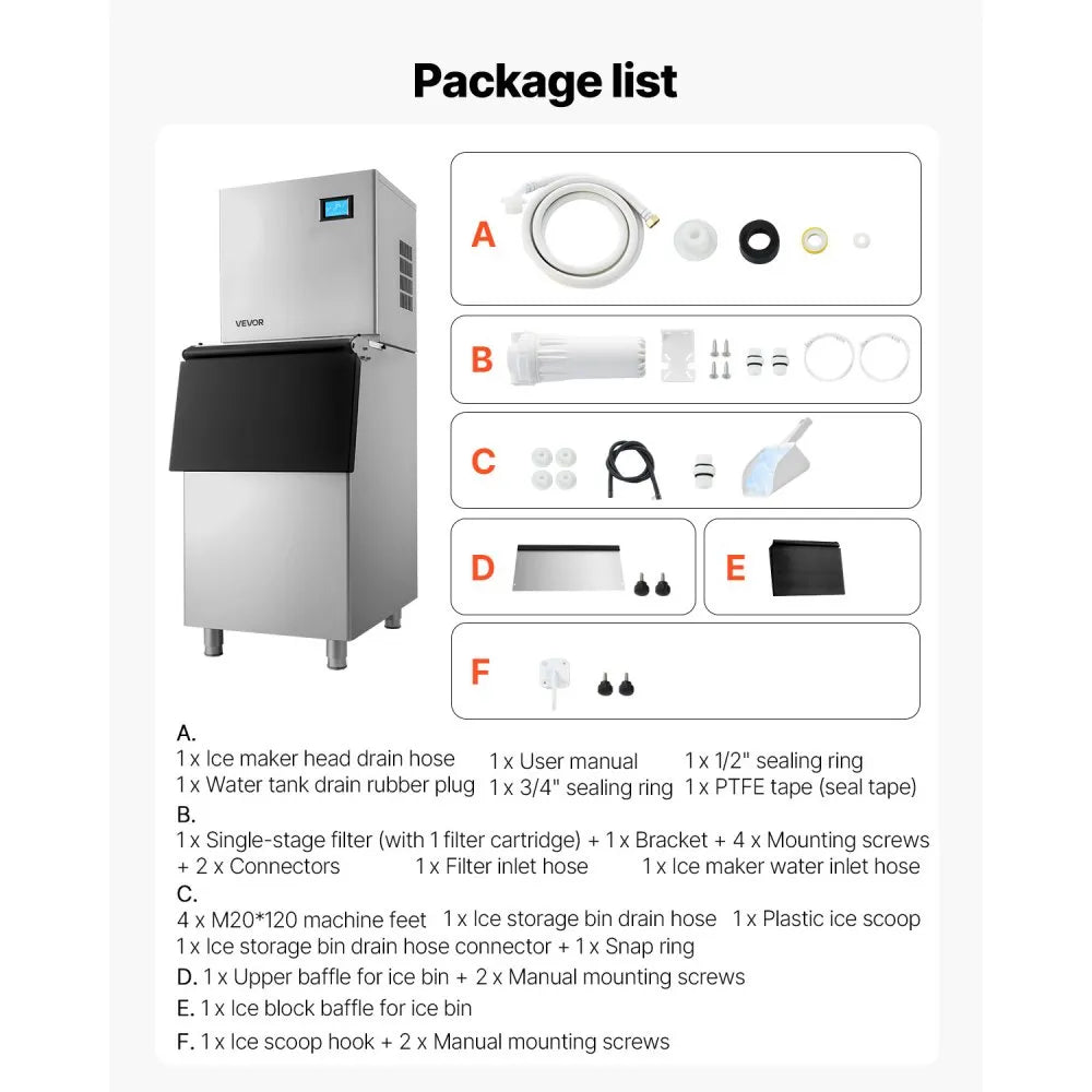 Commercial Ice Maker Machine 360 lbs/24H with 250 lbs Storage Bin, Stainless Steel, Self-Cleaning Touchscreen