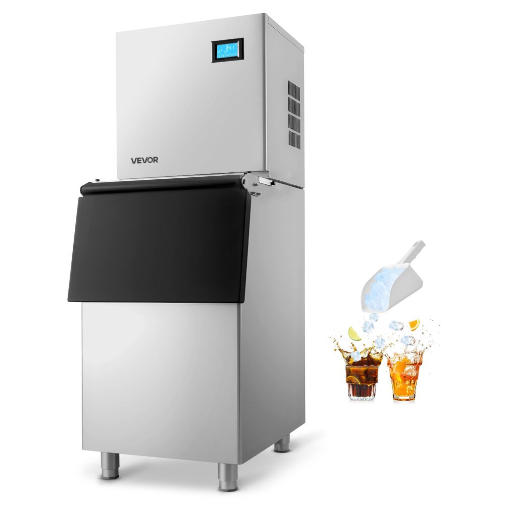 Commercial Ice Maker Machine 360 lbs/24H with 250 lbs Storage Bin, Stainless Steel, Self-Cleaning Touchscreen