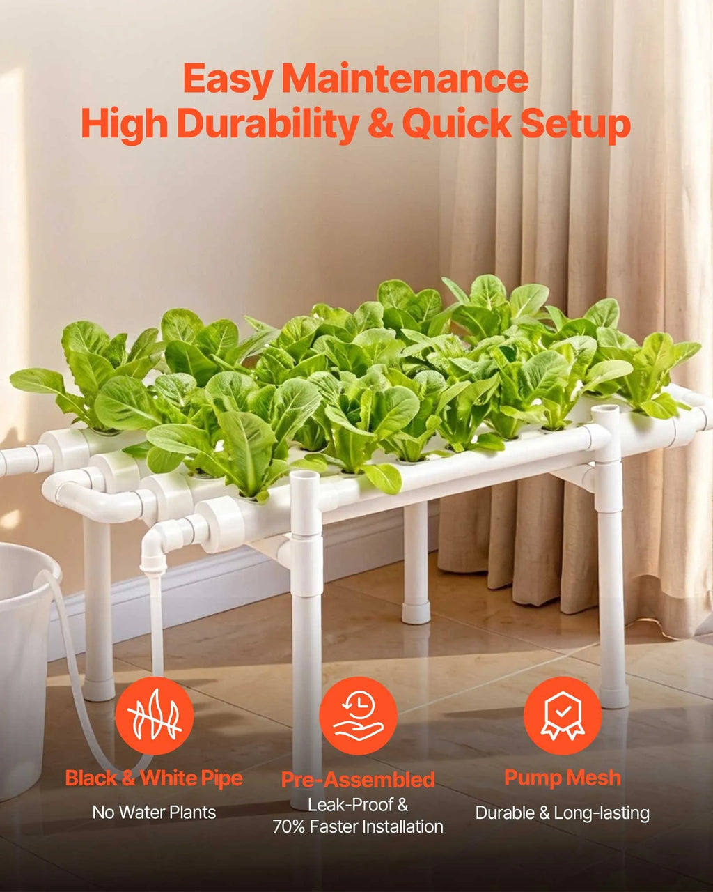 HX-36S Hydroponics Growing System Kit – 36-Site 1-Tier UPVC NFT Grow Kit with Timer