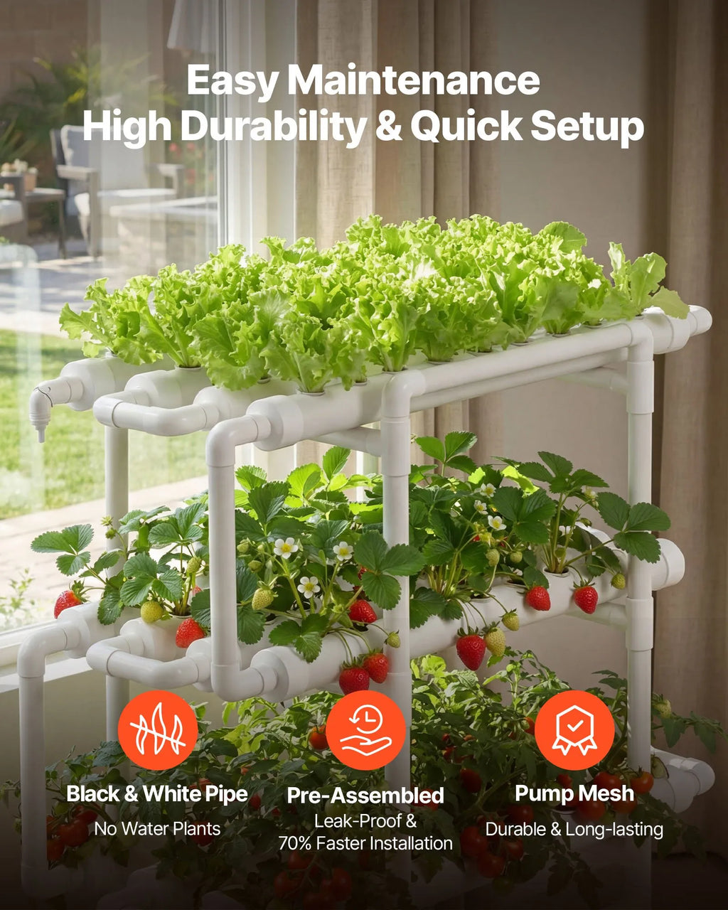 HX-108 3-Tier 108-Site Hydroponic Growing System Kit with Timed Irrigation