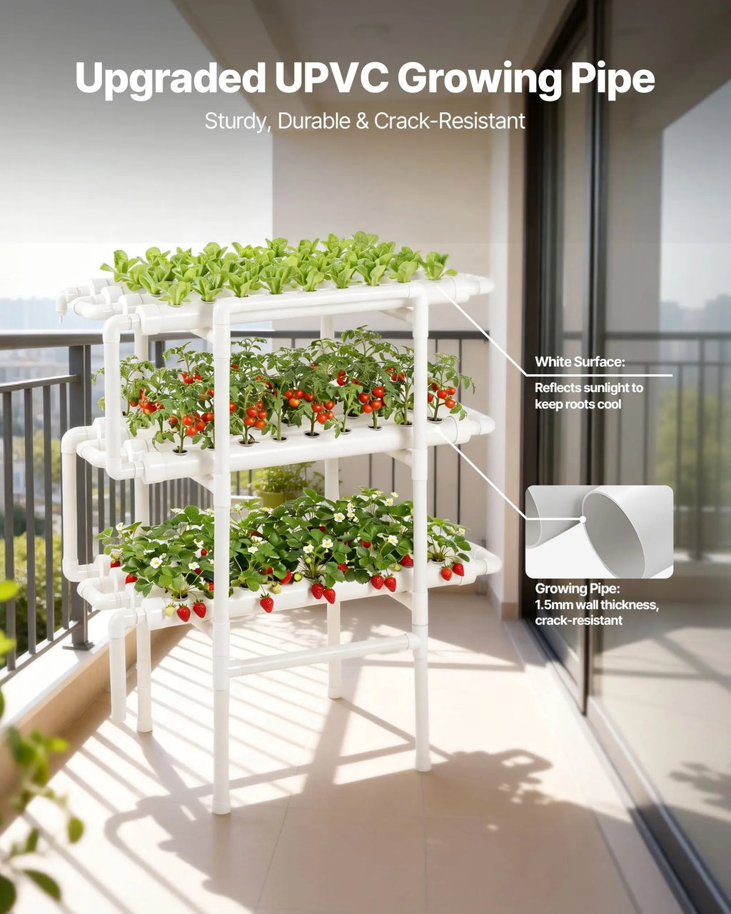 HX-108 3-Tier 108-Site Hydroponic Growing System Kit with Timed Irrigation