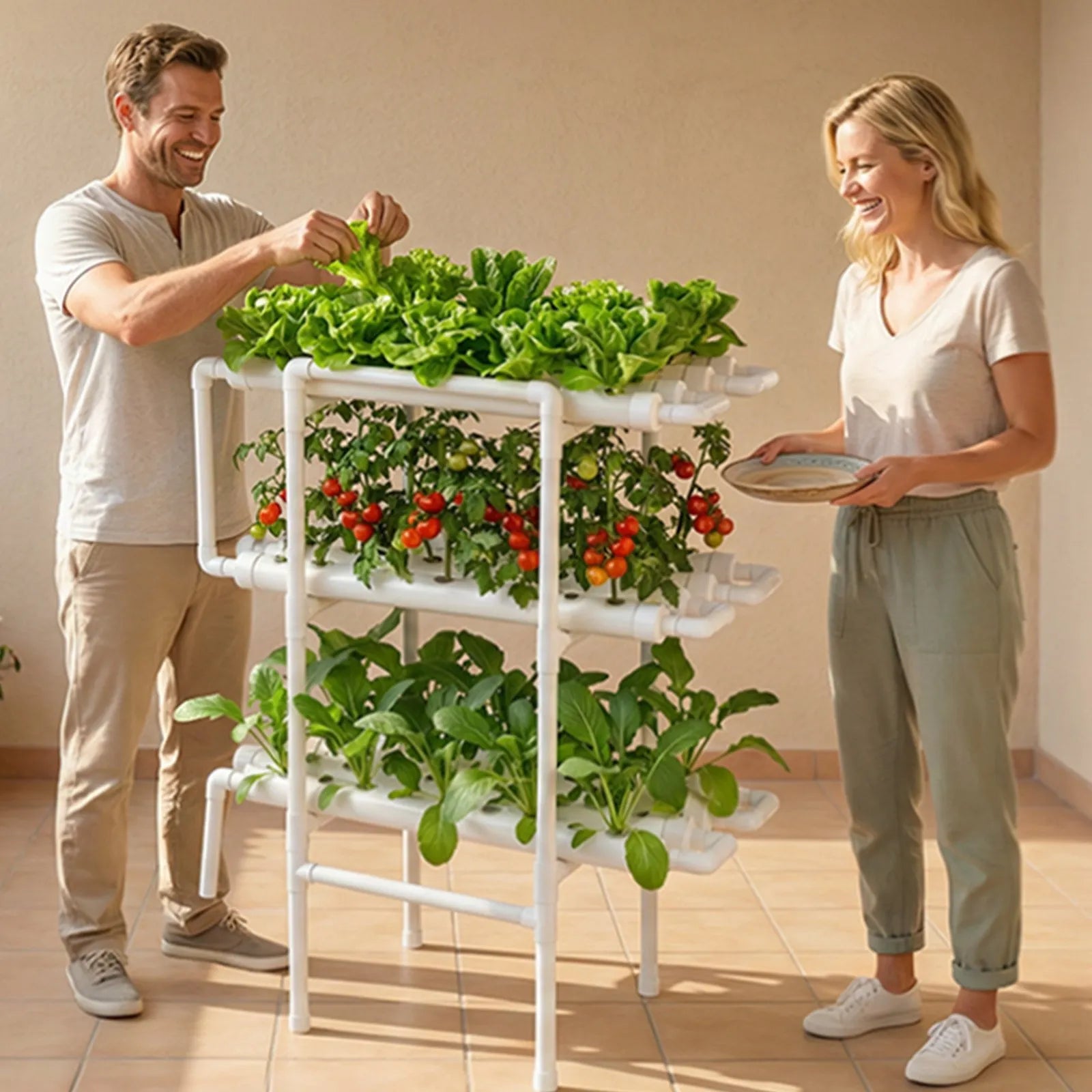 HX-108 3-Tier 108-Site Hydroponic Growing System Kit with Timed Irrigation