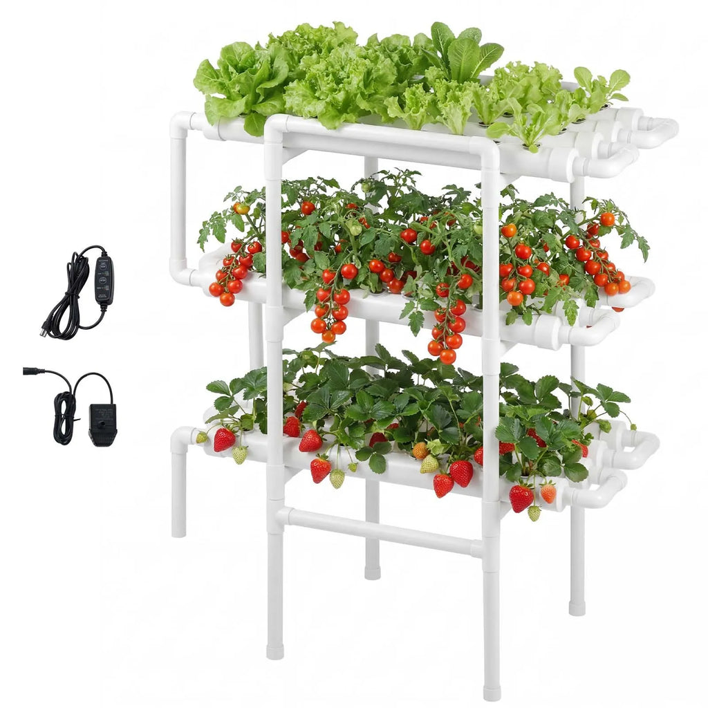 HX-108 3-Tier 108-Site Hydroponic Growing System Kit with Timed Irrigation
