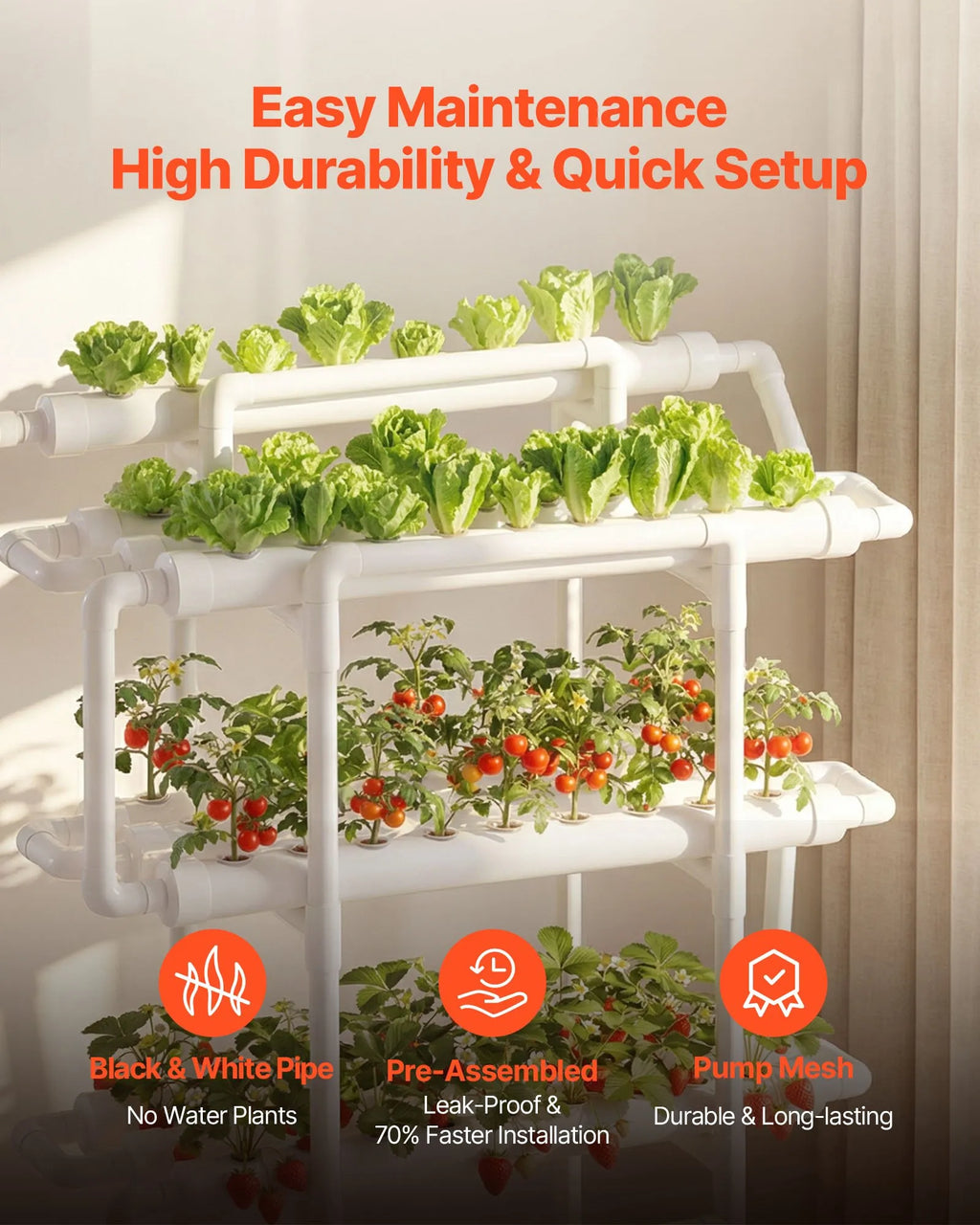 HX-90S 3-Tier 90-Site Hydroponic Growing System Kit with Timed Irrigation