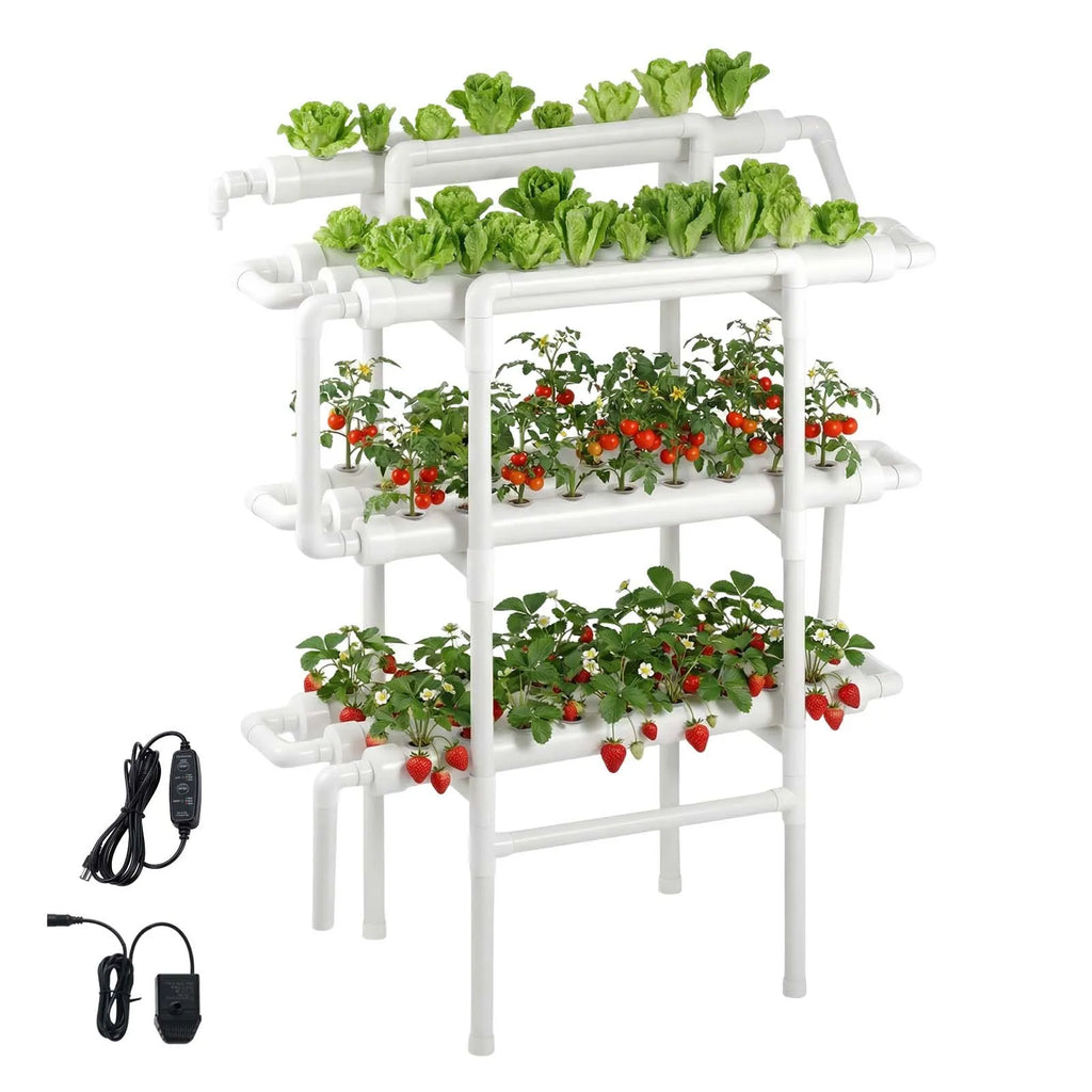HX-90S 3-Tier 90-Site Hydroponic Growing System Kit with Timed Irrigation