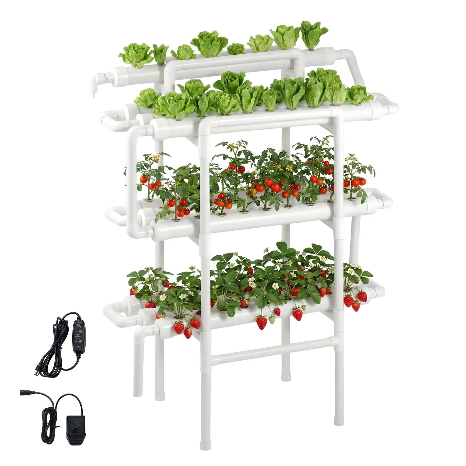 HX-90S 3-Tier 90-Site Hydroponic Growing System Kit with Timed Irrigation