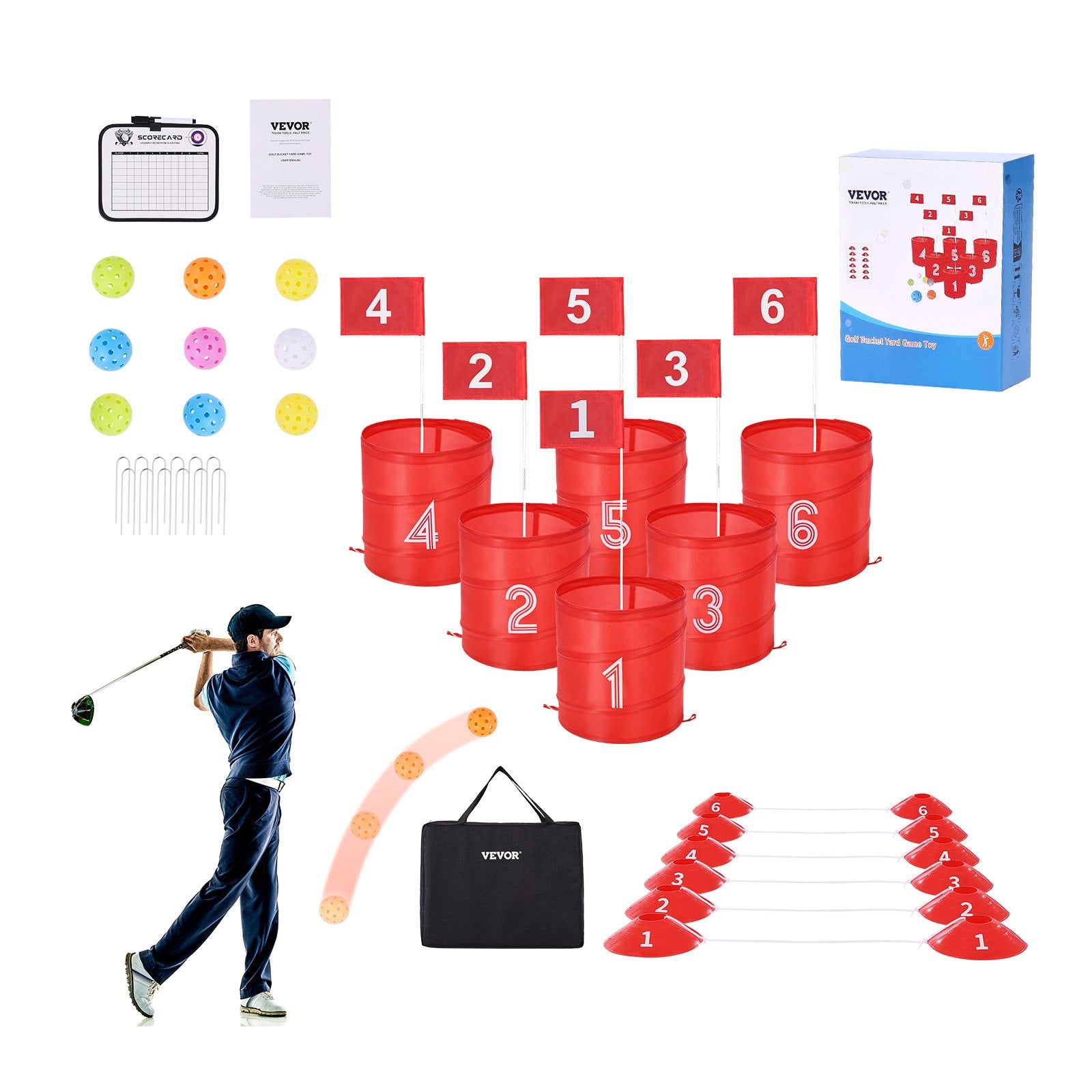 Portable Backyard Golf Chipping Game Set, 6-Hole Golf Practice Course for Kids & Adults