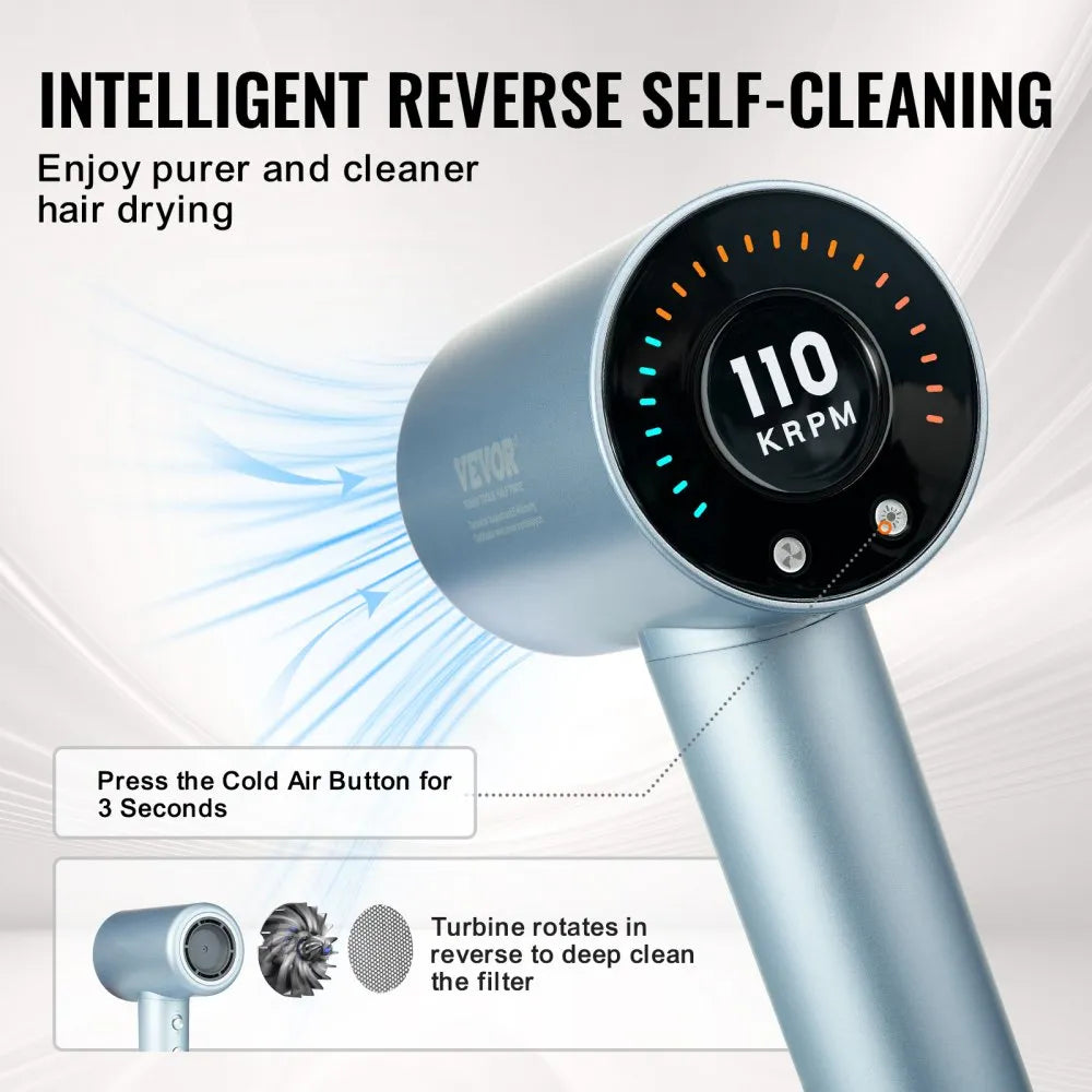 K13 High-Speed Ionic Hair Dryer 105,000 RPM Brushless Motor with LCD Display