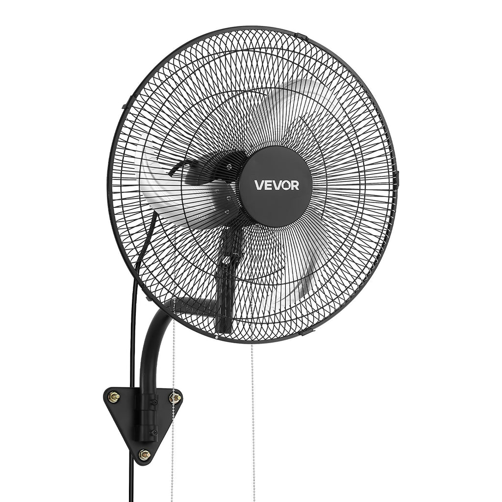 18" Wall Mount Fan, 3-Speed Oscillating Industrial Fan, 2600 CFM, Black