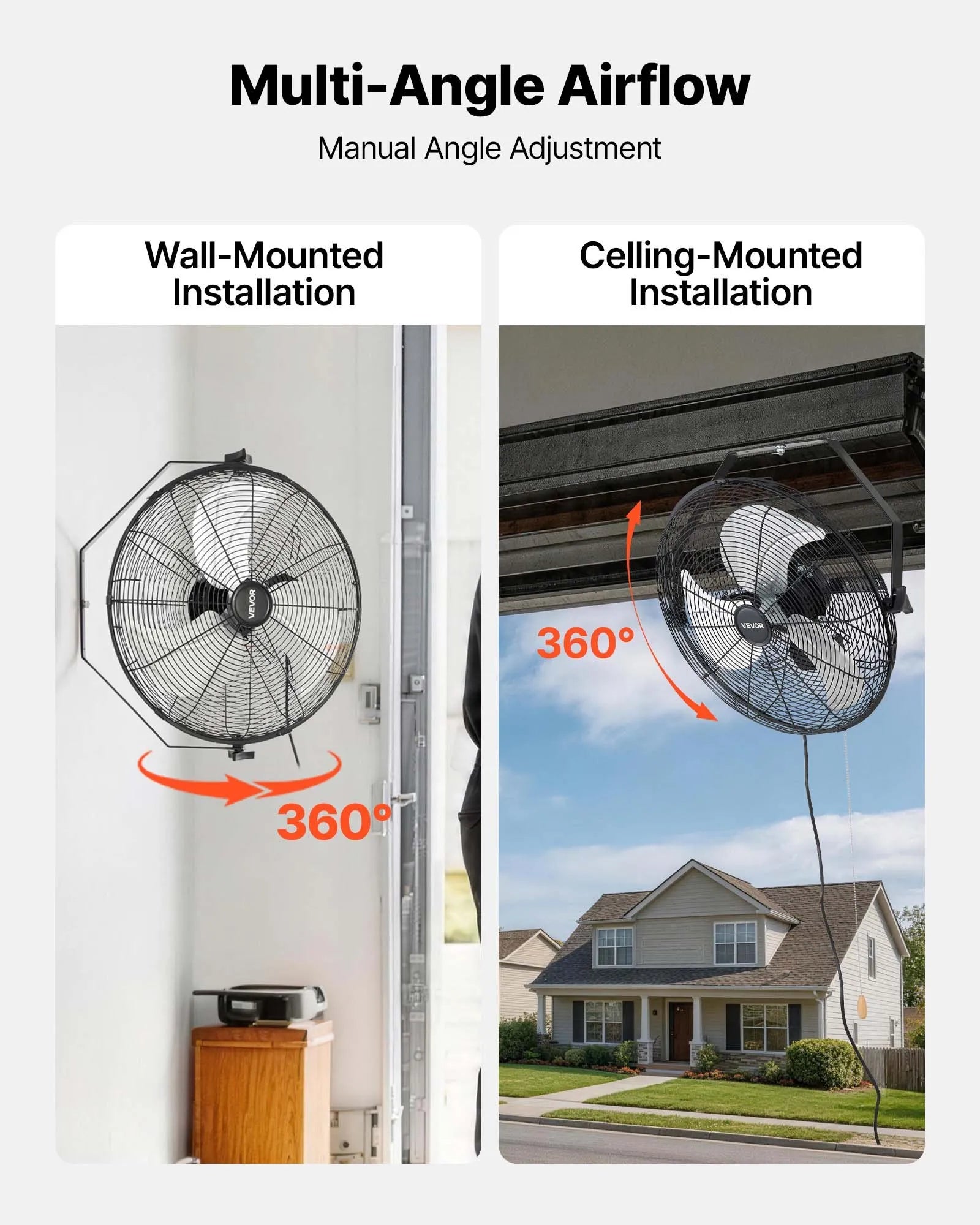 18" Wall Mount Fan 2-Pack, 3-Speed Industrial Wall Fan, Adjustable Oscillation, 2462 CFM