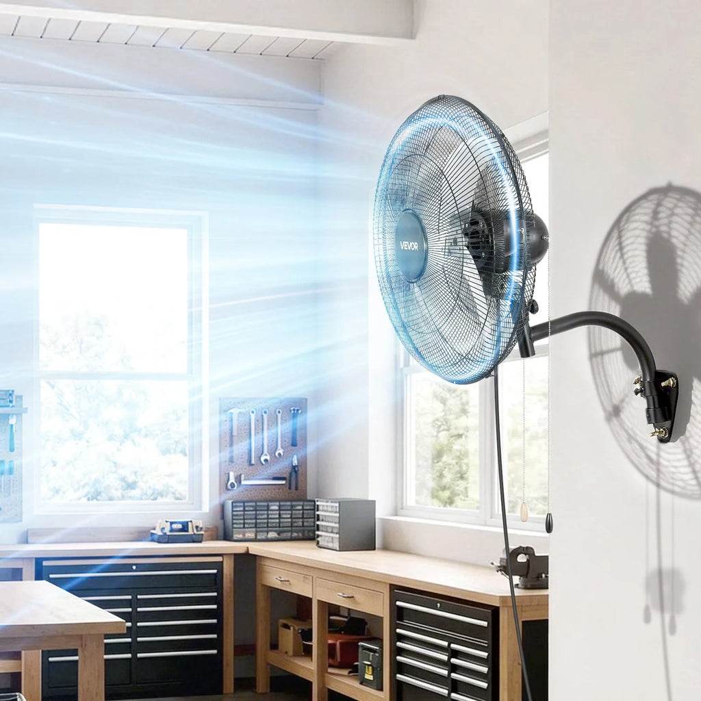 20" Wall Mount Oscillating Fan, 3-Speed Industrial Hanging Fan, 3600 CFM
