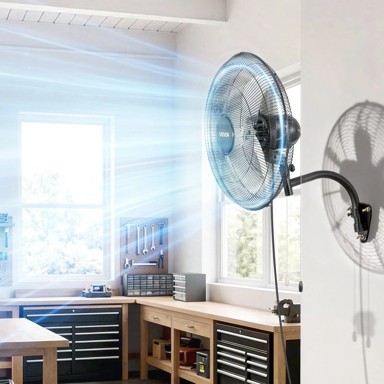 20" Wall Mount Oscillating Fan, 3-Speed Industrial Hanging Fan, 3600 CFM
