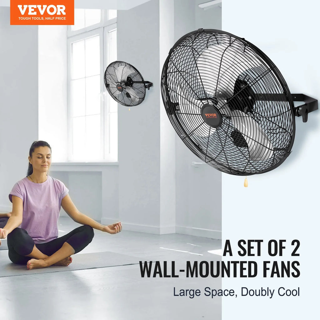 2-Pack 18" Industrial Wall Mount Fan, 4150 CFM, 3-Speed, 360° Tilt Adjustable