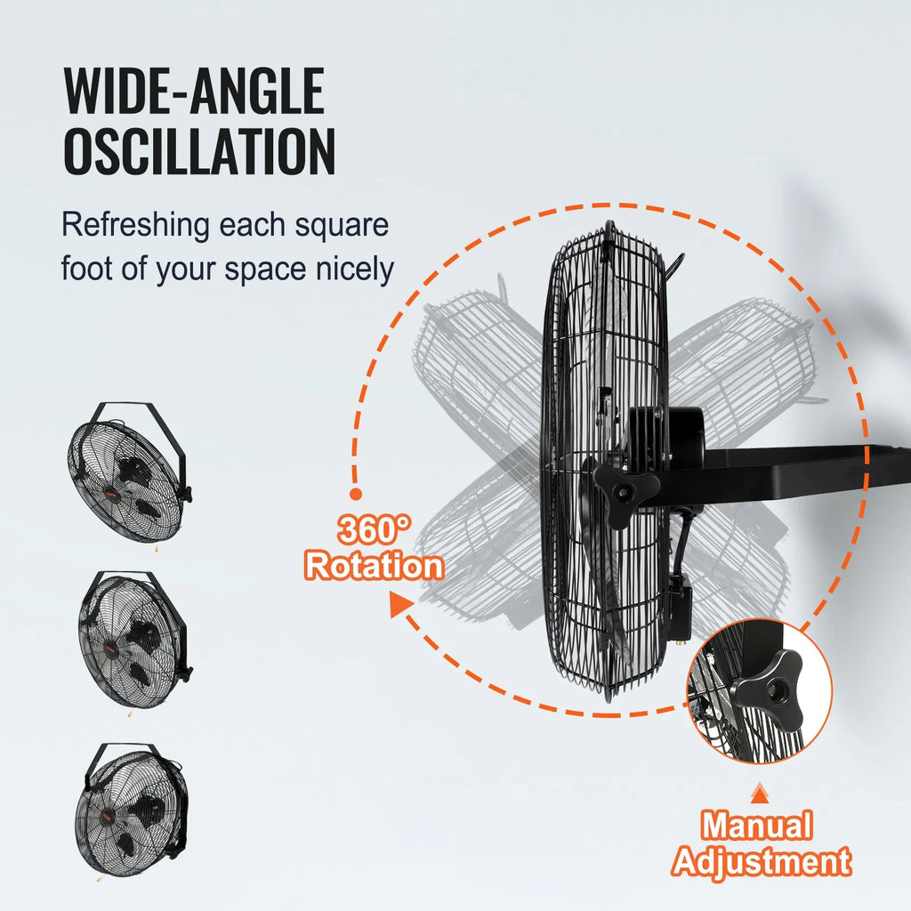 2-Pack 18" Industrial Wall Mount Fan, 4150 CFM, 3-Speed, 360° Tilt Adjustable
