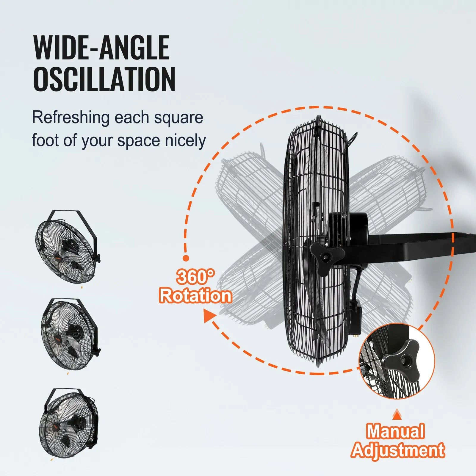 2-Pack 18" Industrial Wall Mount Fan, 4150 CFM, 3-Speed, 360° Tilt Adjustable