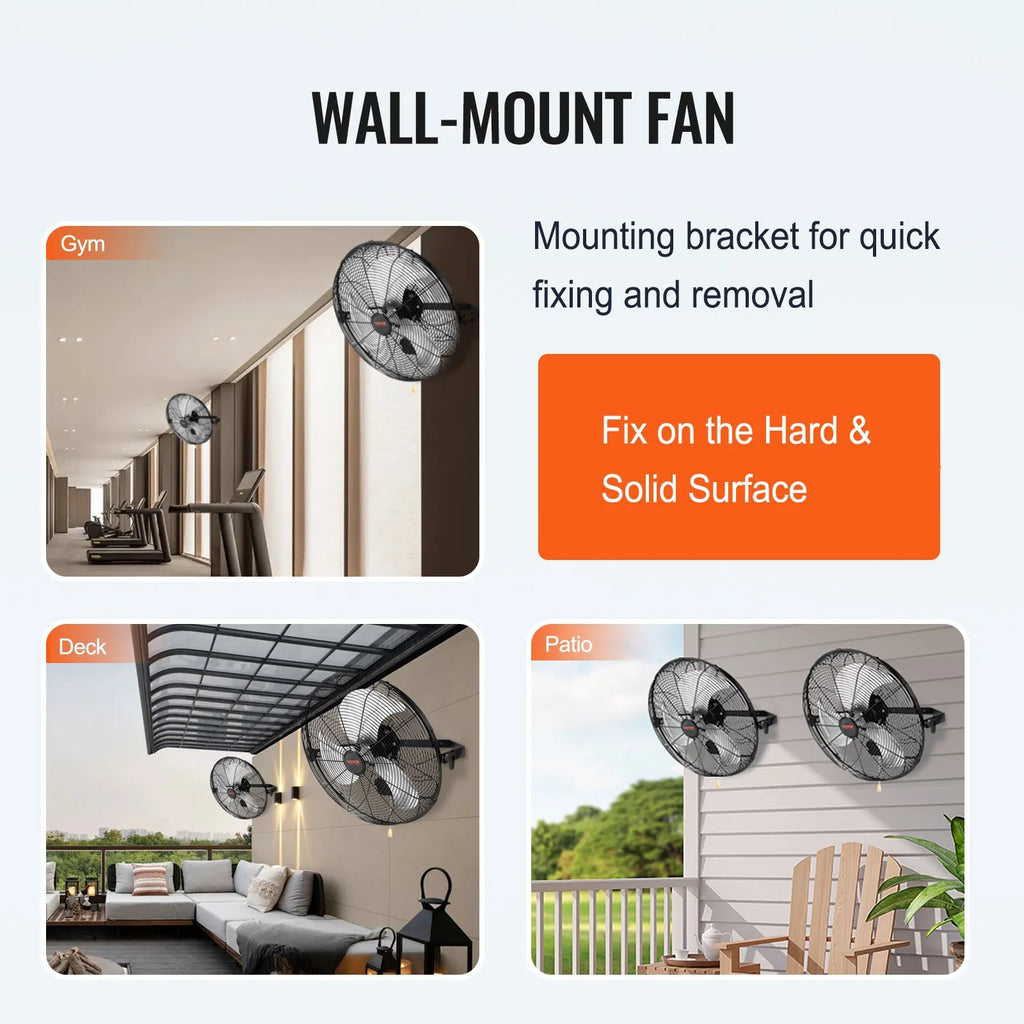 2-Pack 18" Industrial Wall Mount Fan, 4150 CFM, 3-Speed, 360° Tilt Adjustable