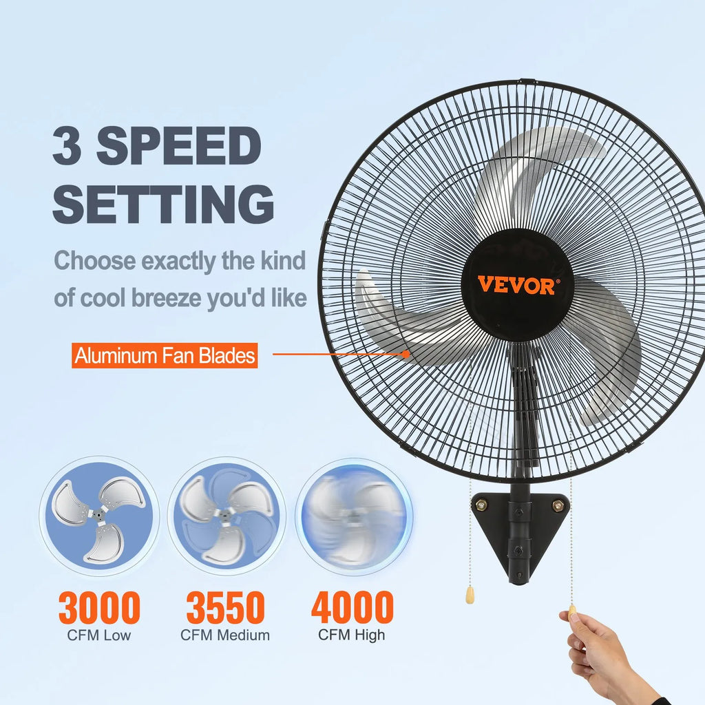 Industrial Wall Mount Fan – 3-Speed Oscillating High Velocity Fan